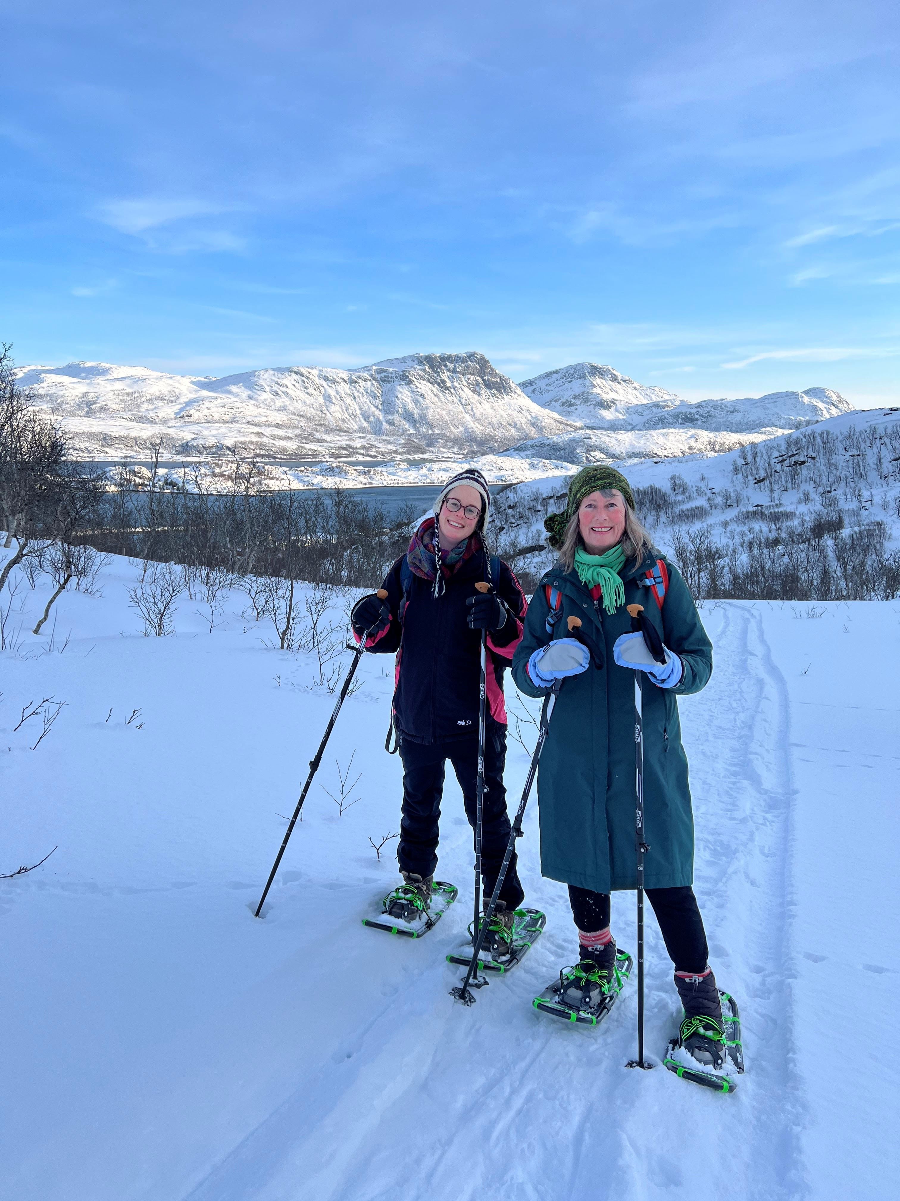Snowshoeing in beautiful winter landscapes