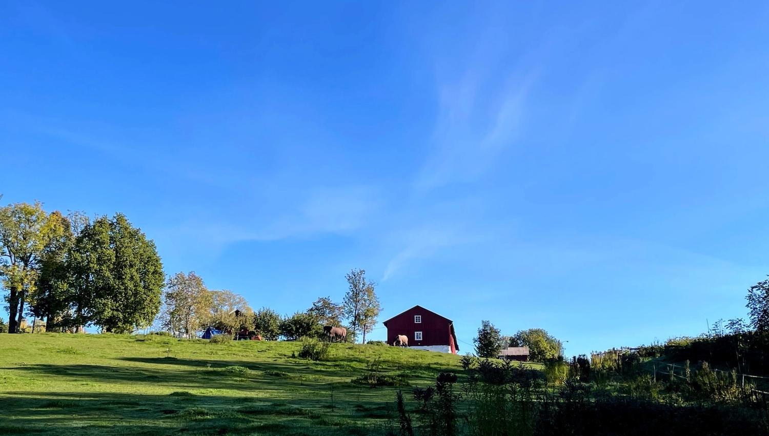 Løkenes farm - red barn and green hill