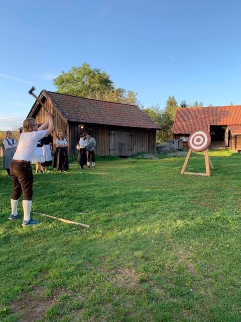 a man throwing an axe at a target