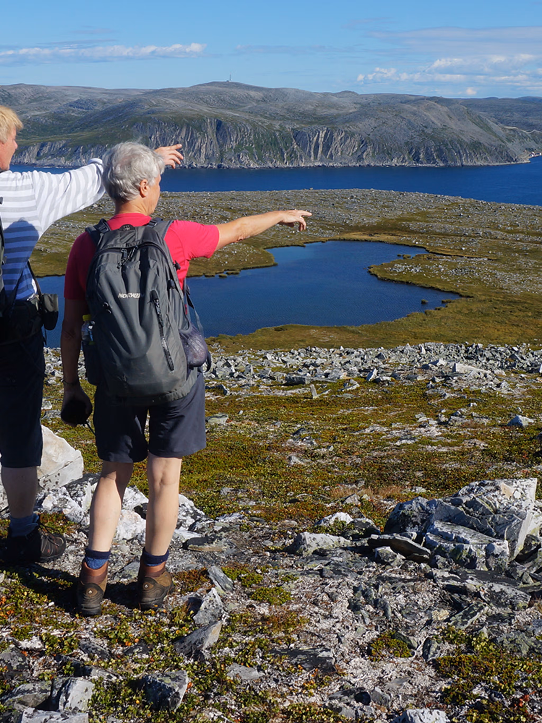 Two people hiking in Nordkyn