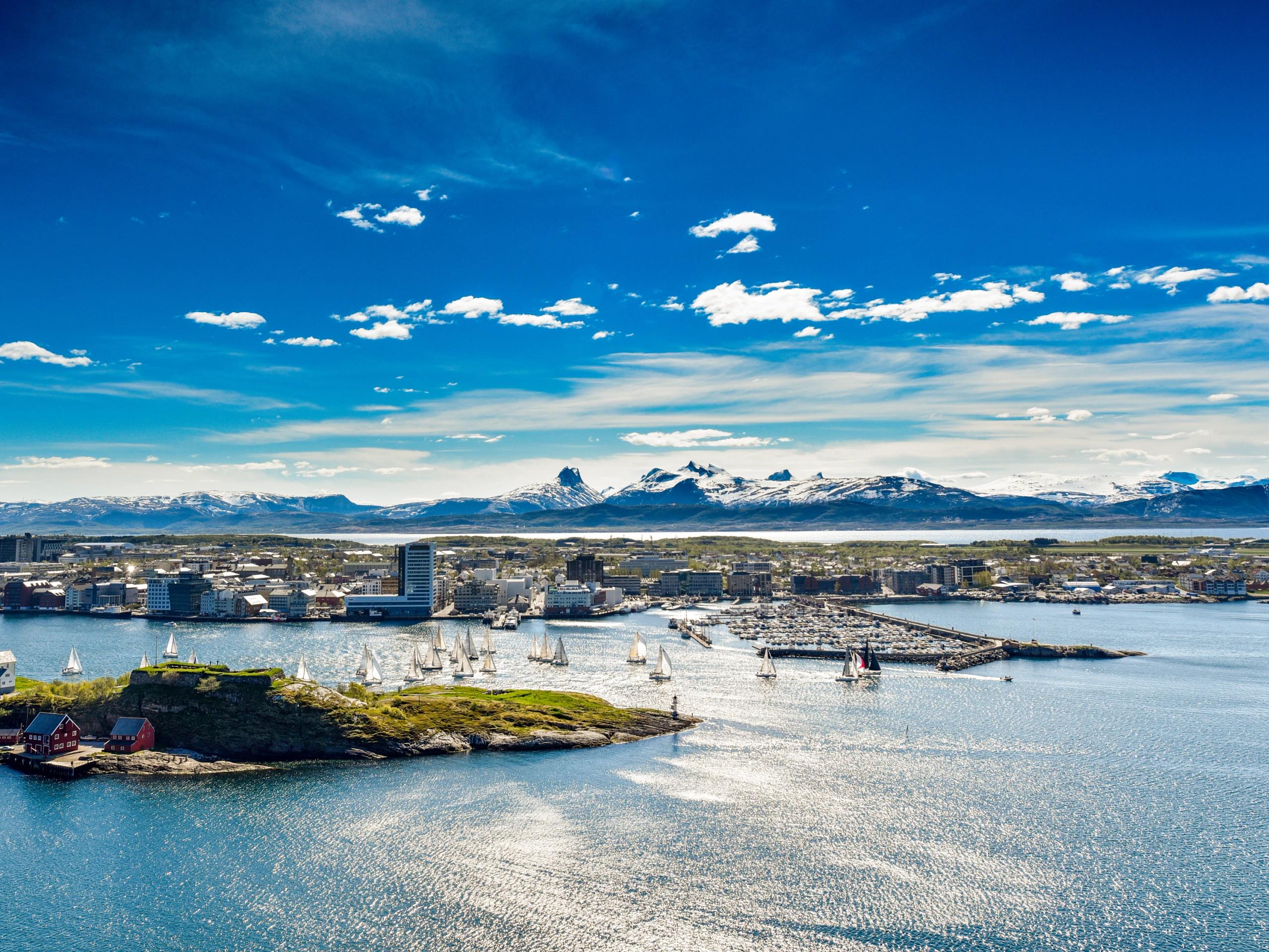 Aerial photo of Bodø in Northern Norway on a sunny day