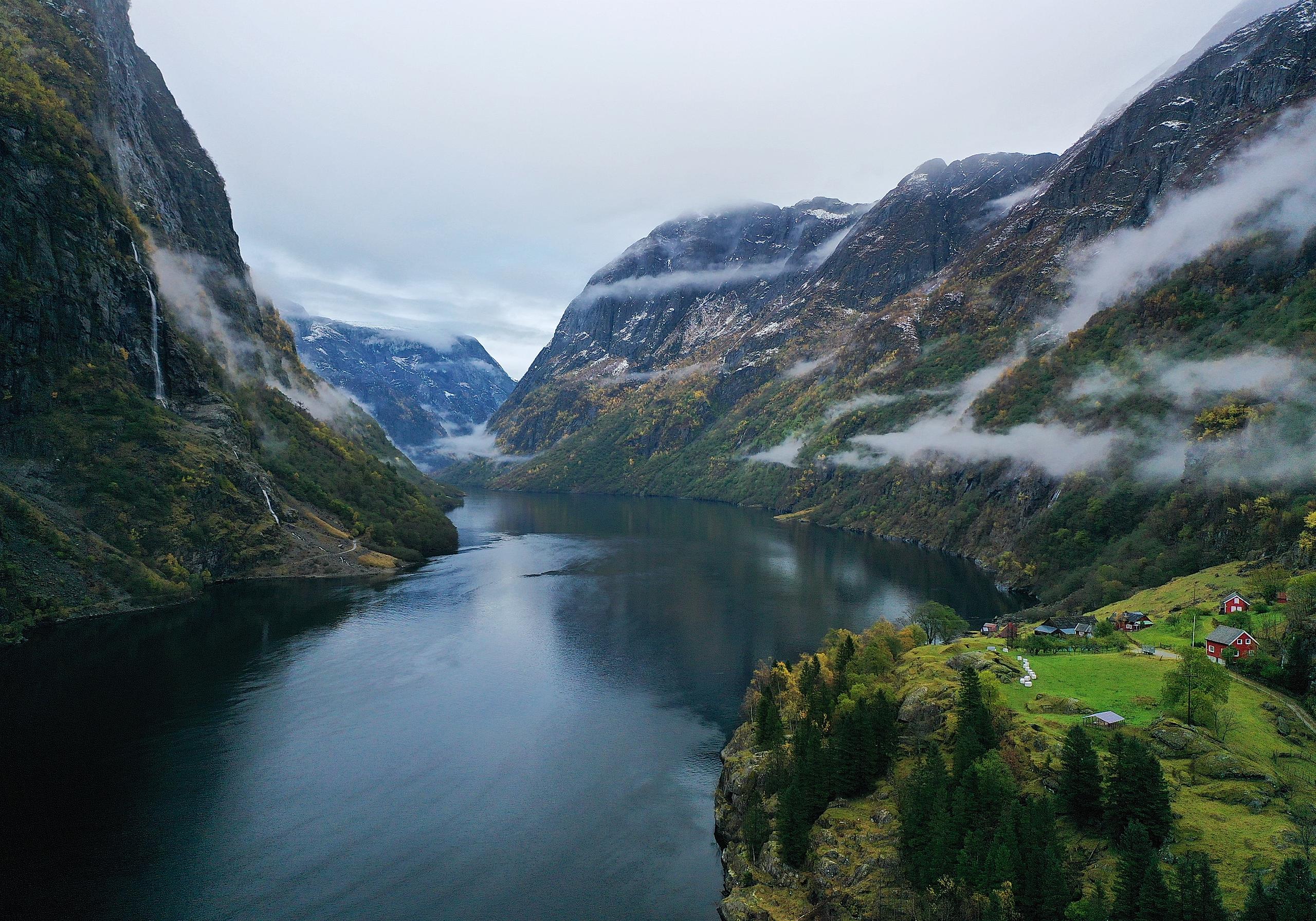 The Nærøyfjord in Gudvangen, Norway.