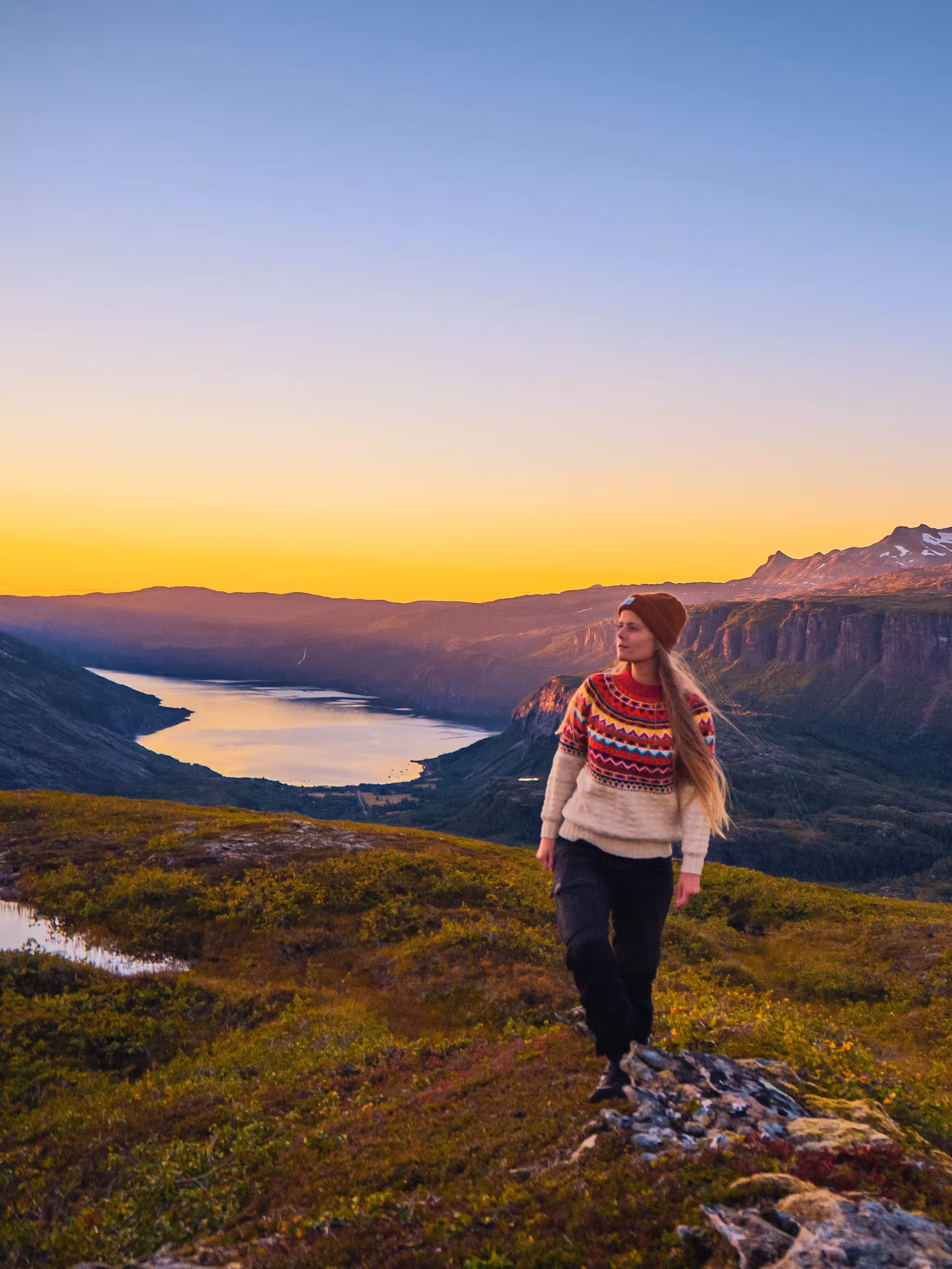 Girl hiking in the Melfjellet mountain in Helgeland