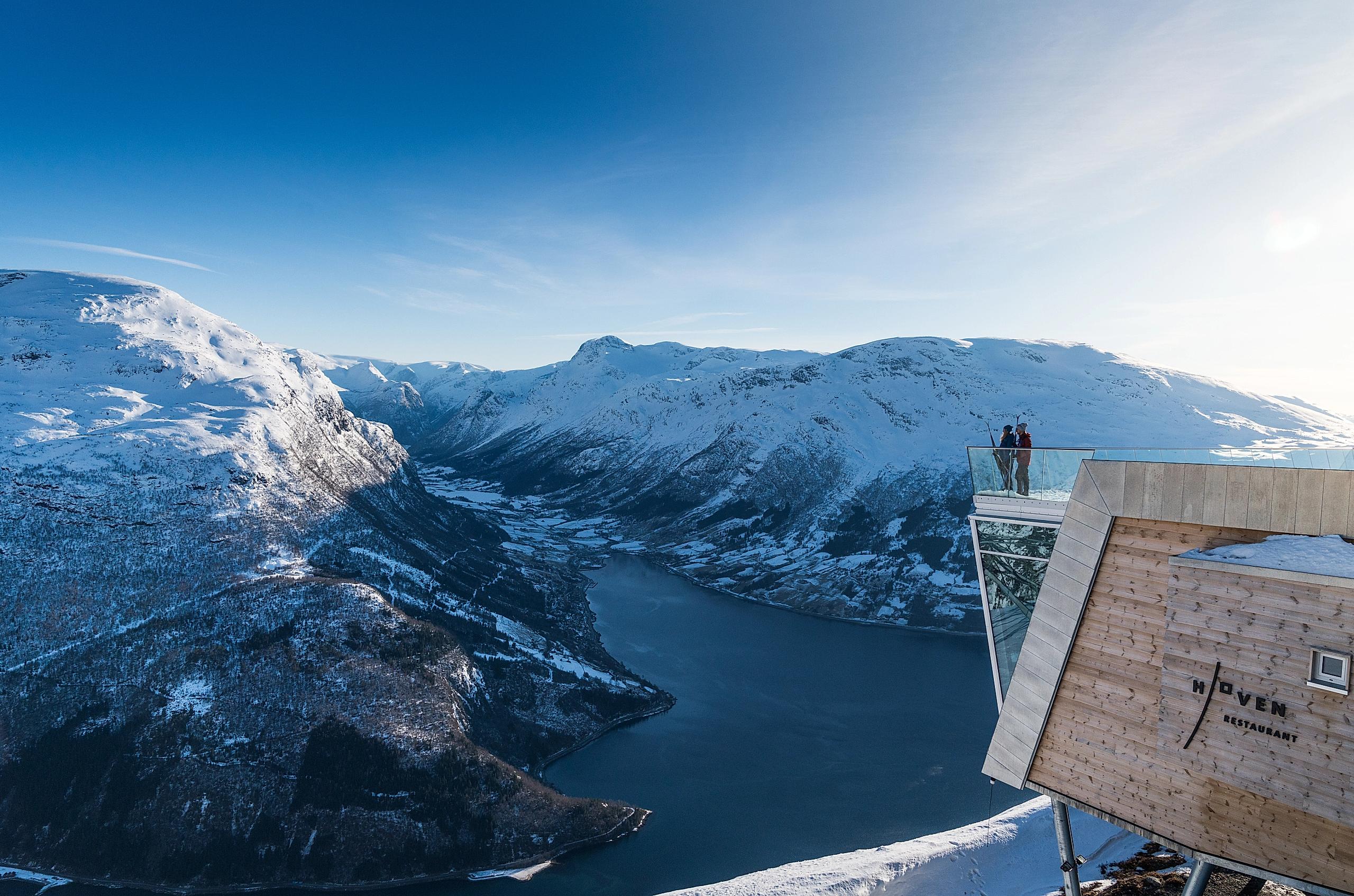 To people at the Loen Skylift enjoying the view of the Nordfjord in Norway