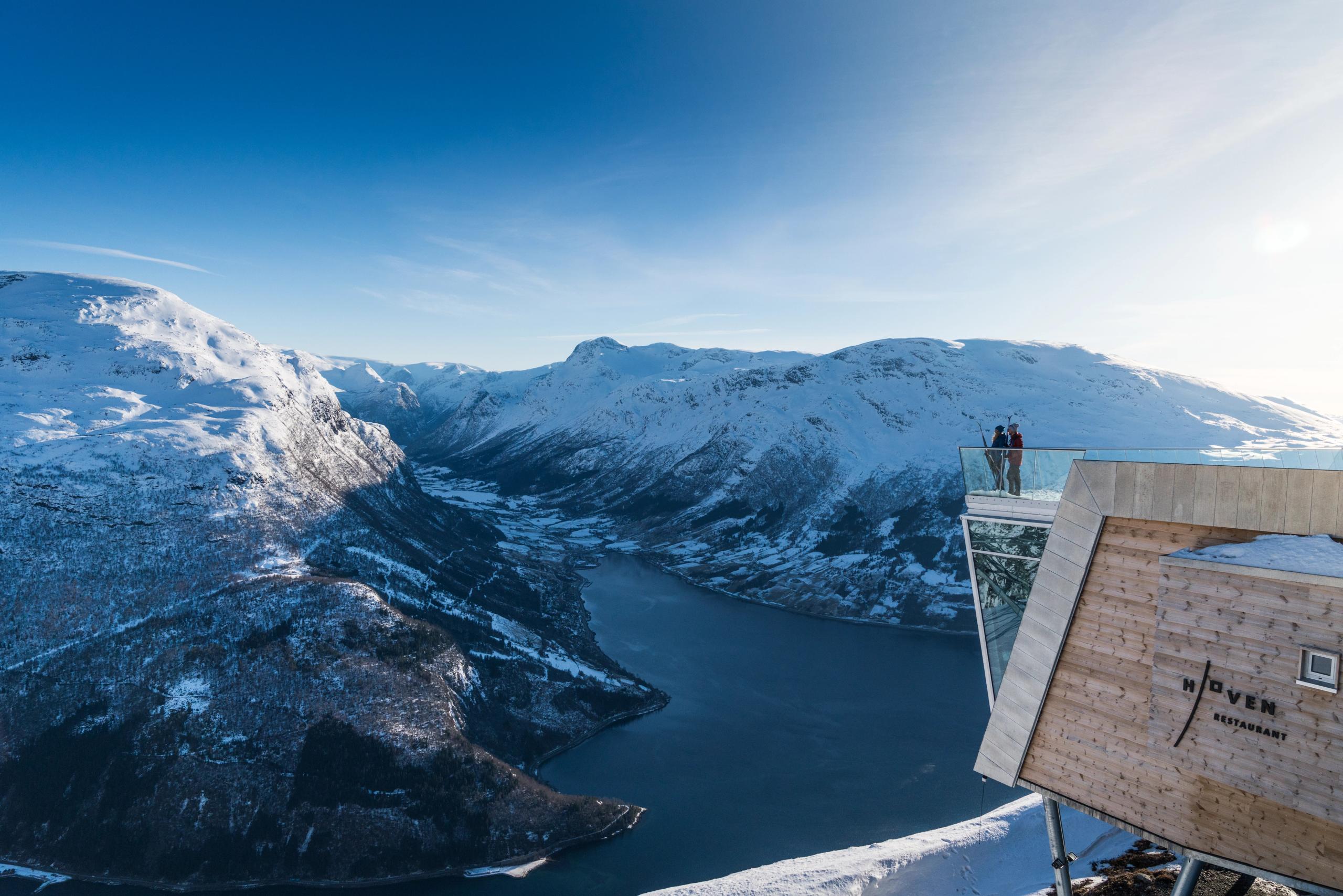 To people at the Loen Skylift enjoying the view of the Nordfjord in Norway