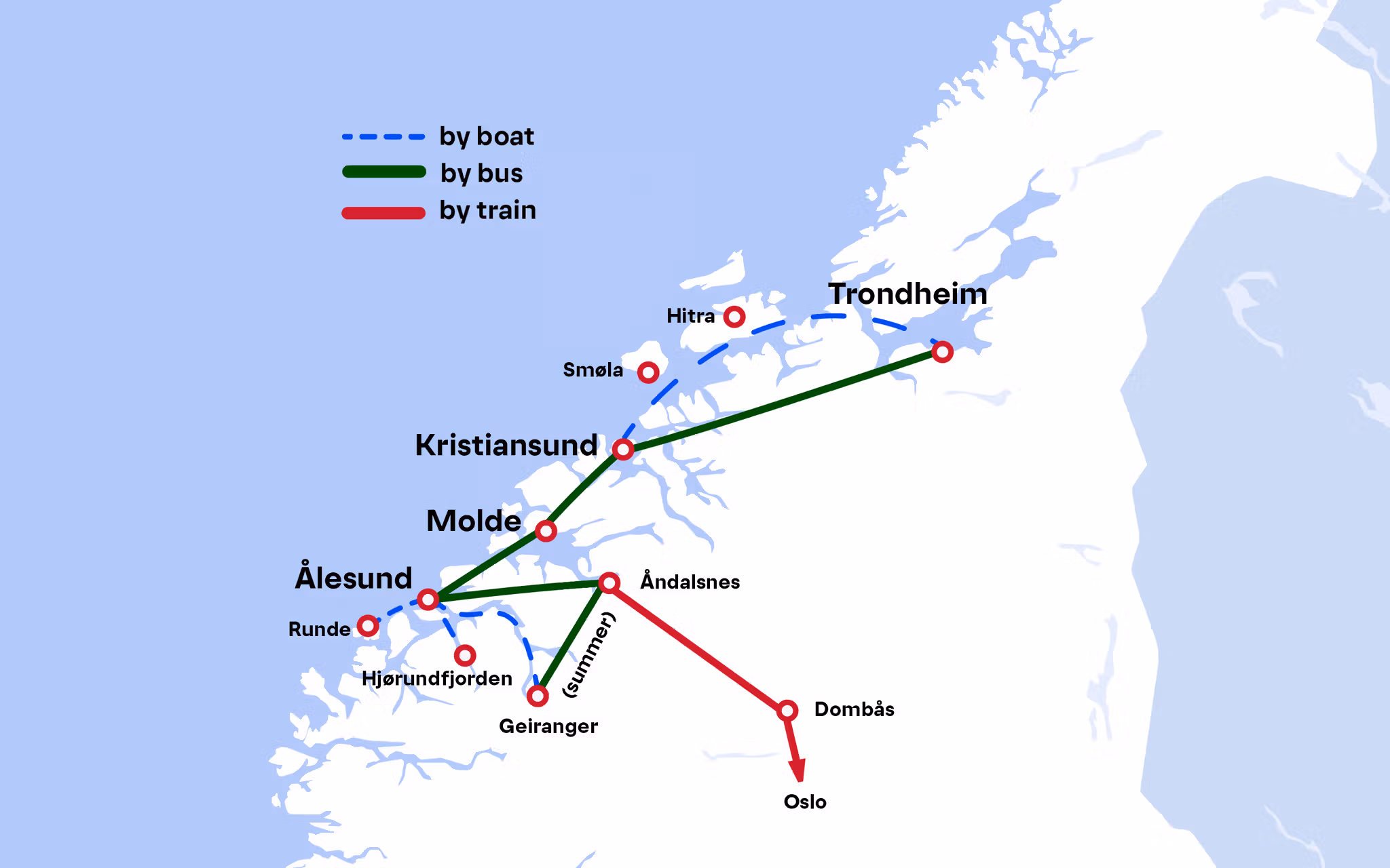 Route map, Ålesund - the Northwest - Trondheim