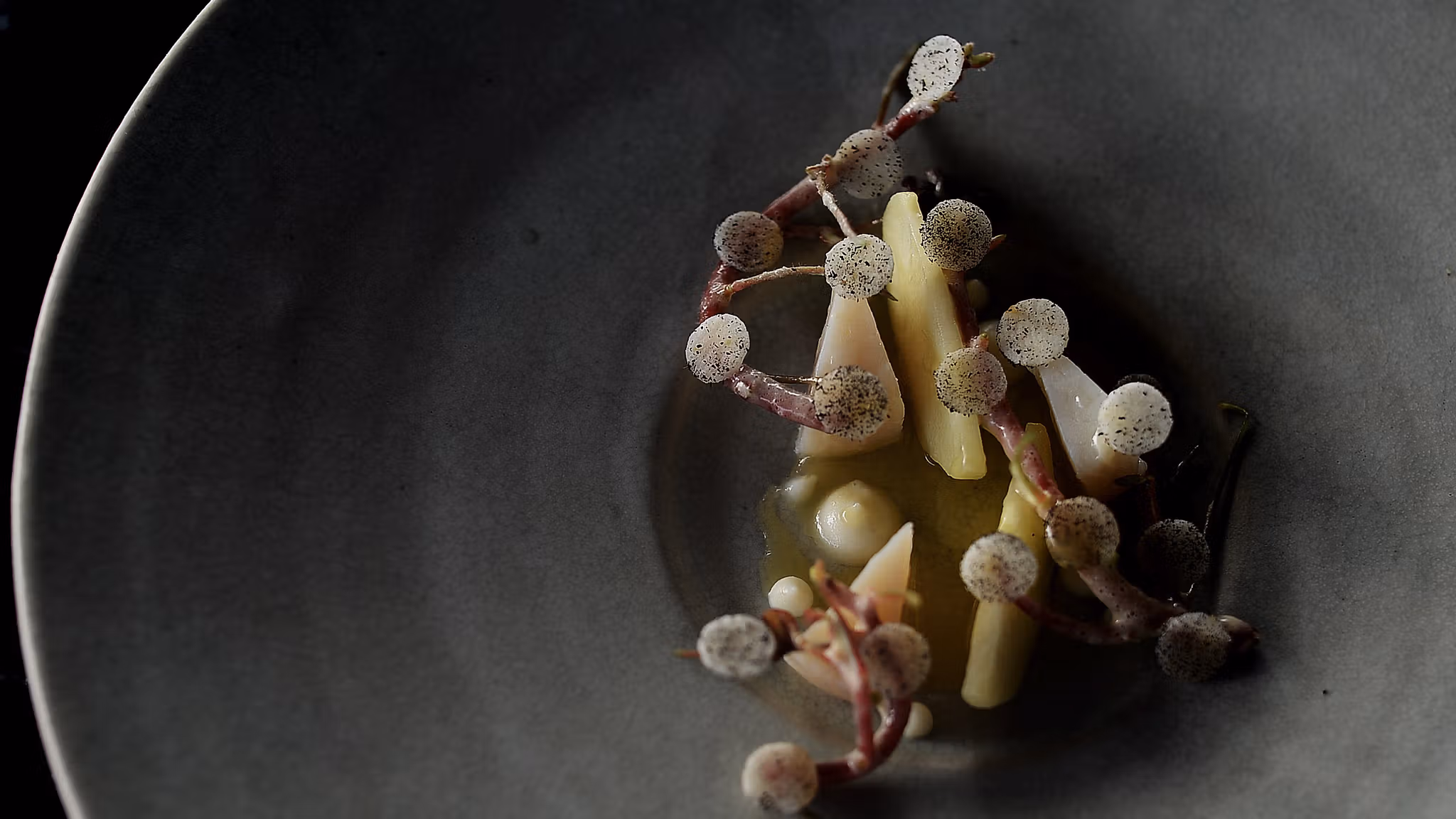 Plate of food at the Michelin starred restaurant Maaemo, in Oslo