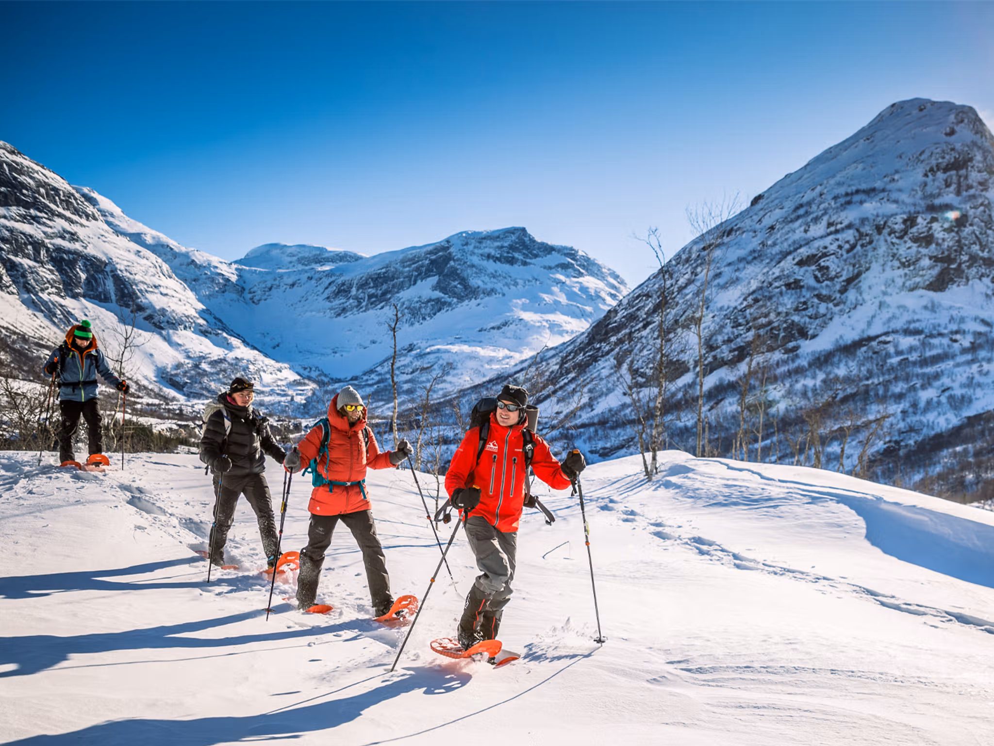People snowshoeing in Møre og Romsdal, Fjord Norway