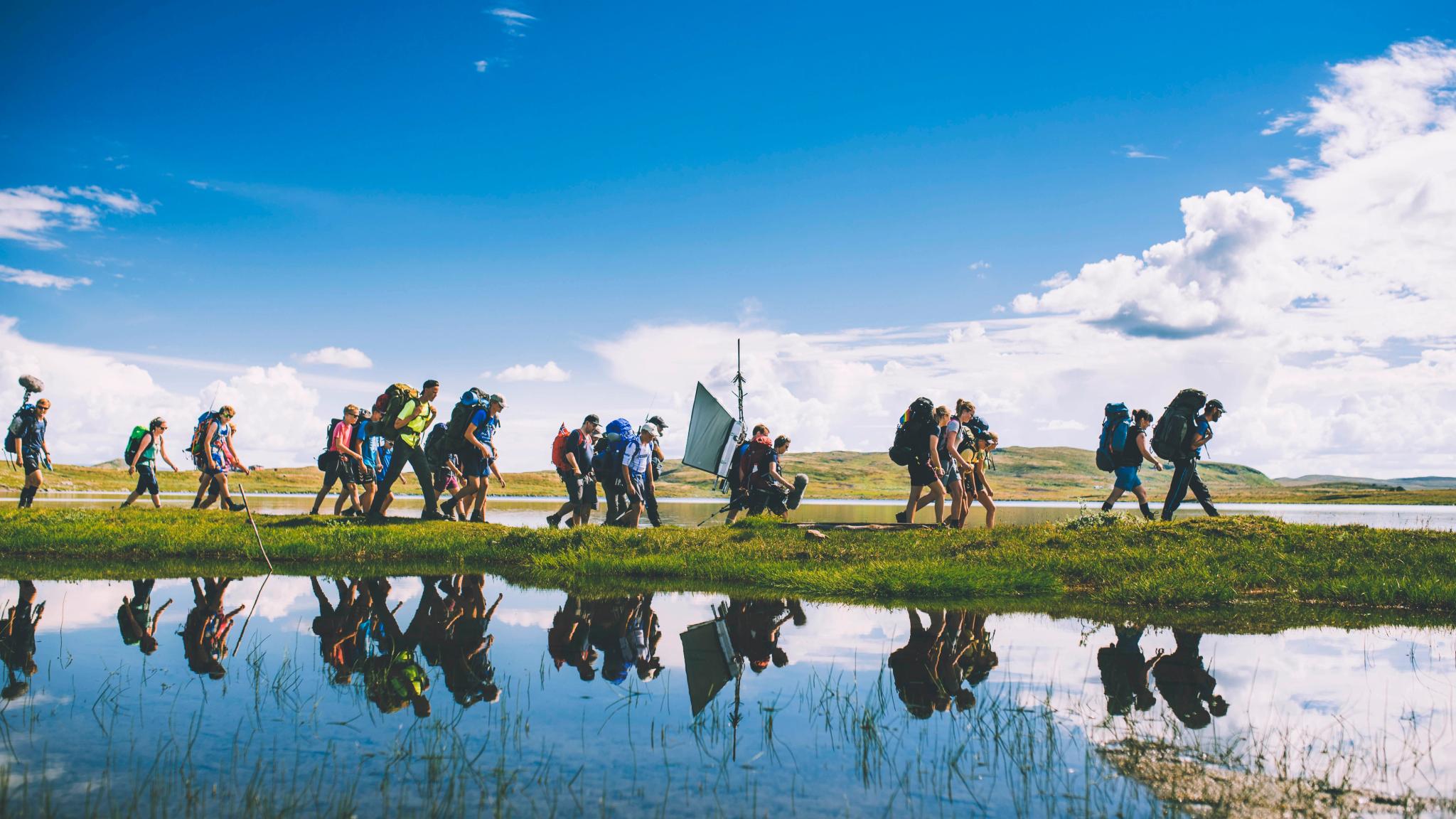 Group of people hiking at Hardangervidda, Eastern Norway