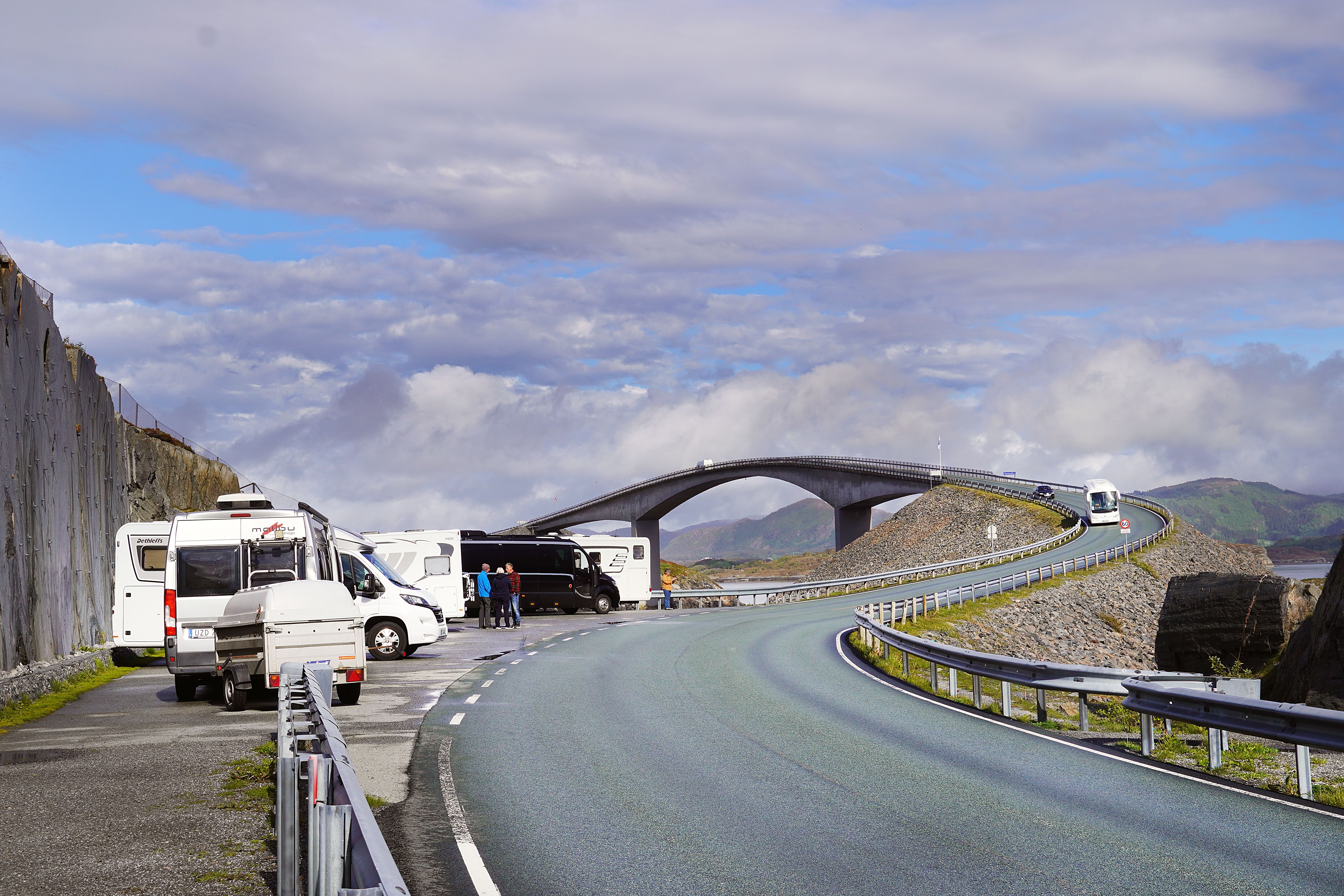 Motor homes by the Atlanterhavsvegen Atlantic Road Scenic route
