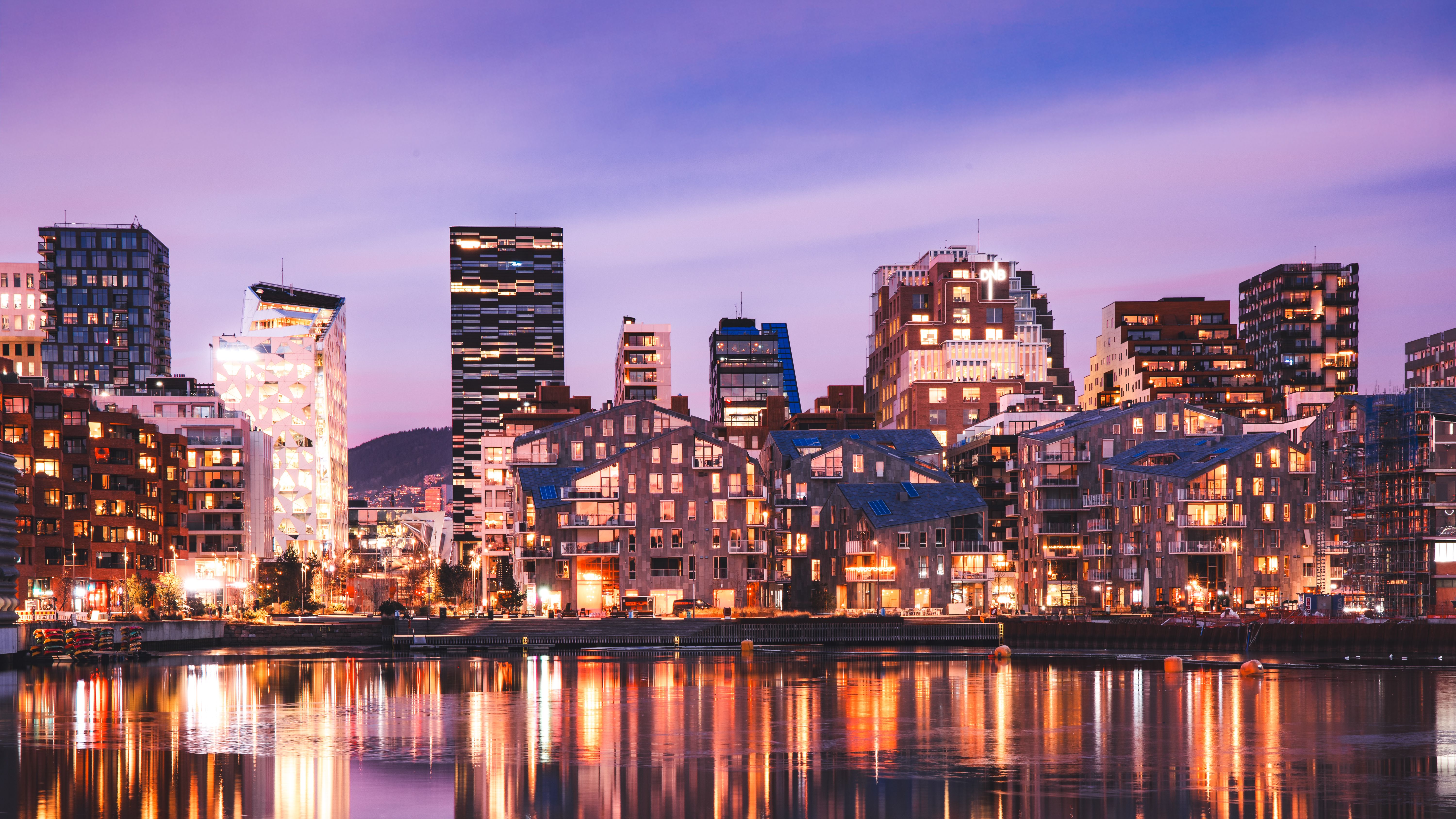 Bjørvika neighbourhood at night in Oslo