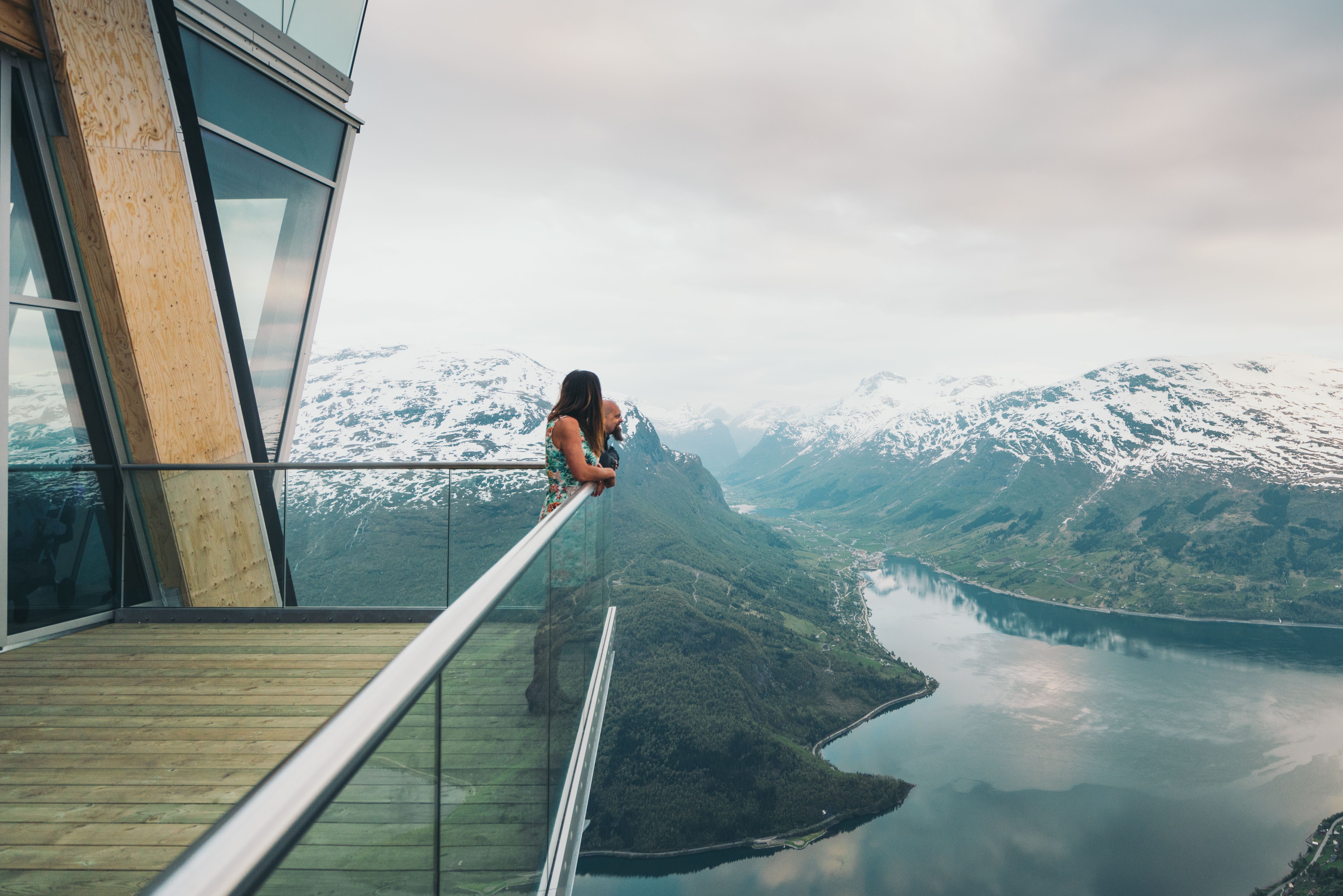 Two people at Loen skylift in Fjord Norway