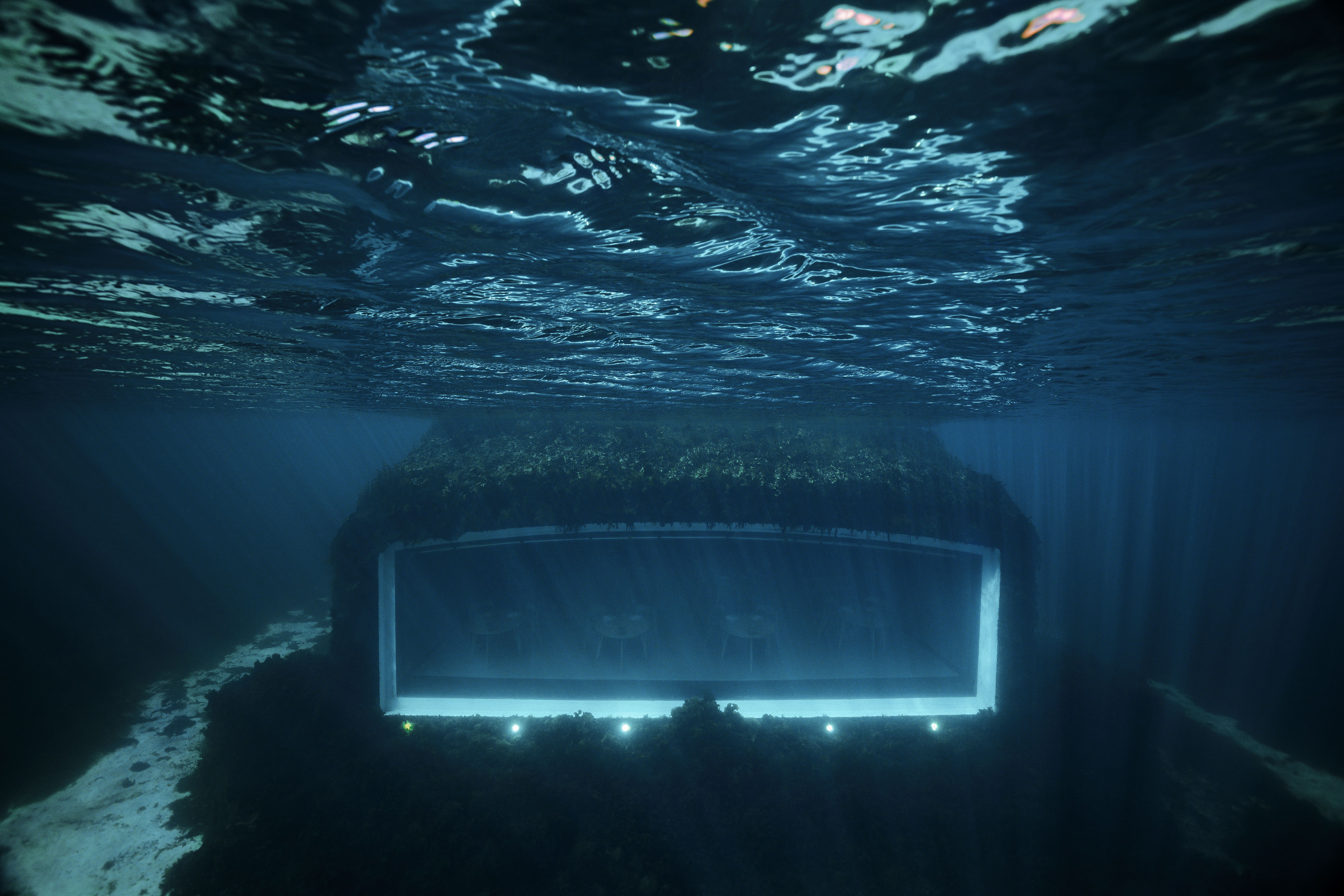 Restaurant Under, seen from below the sea, Southern Norway.