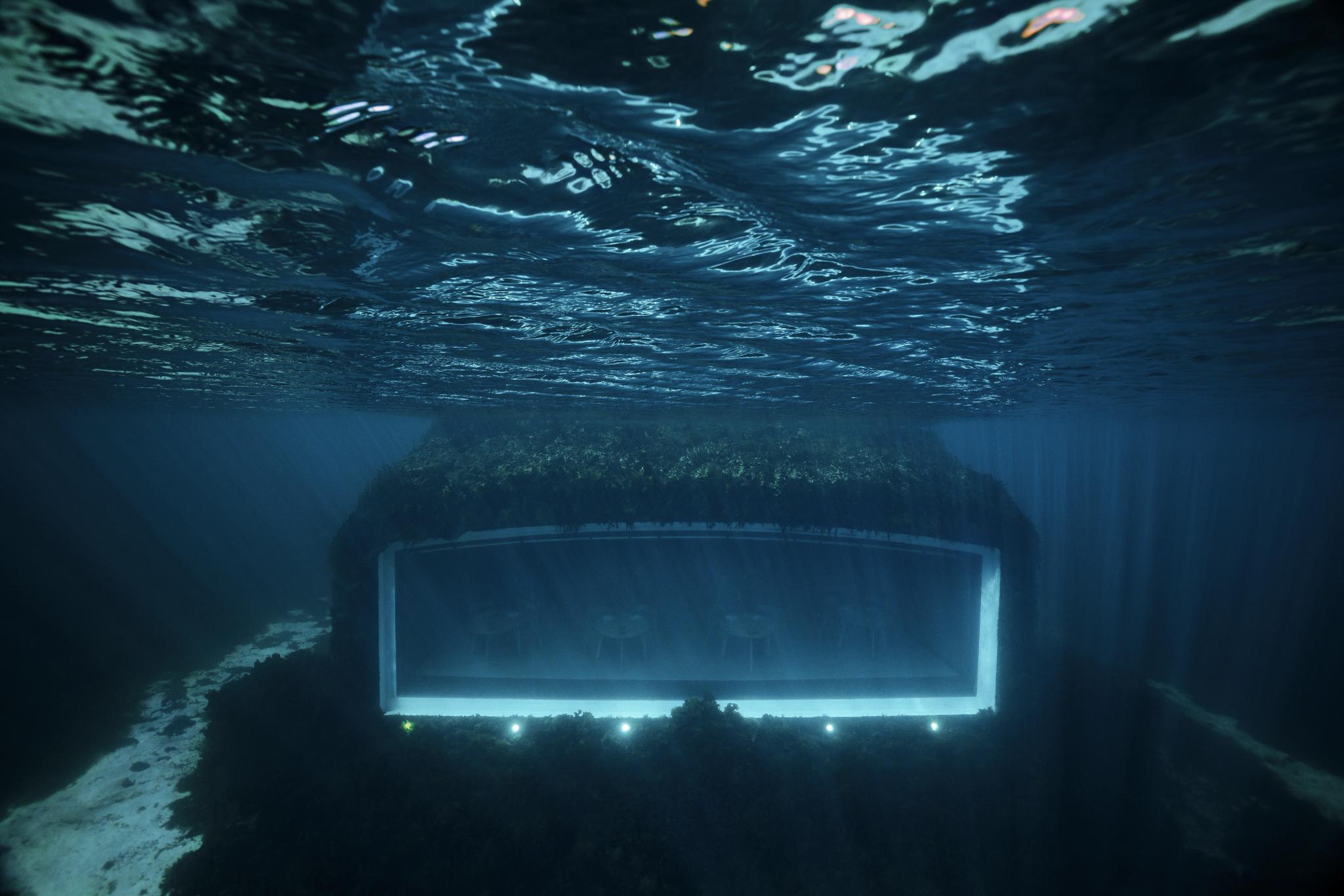 Restaurant Under, seen from below the sea, Southern Norway.