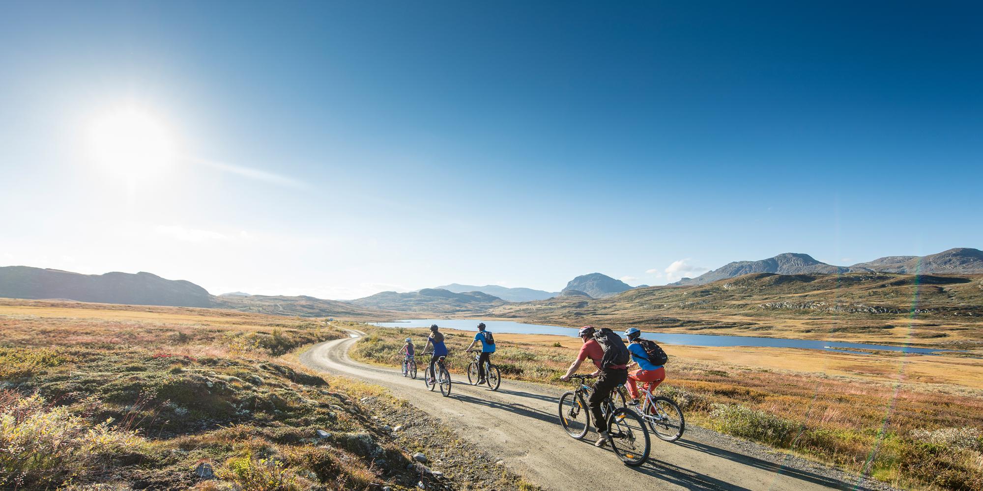 En gruppe syklister på en grusvei i Ål i Hallingdal på Østlandet