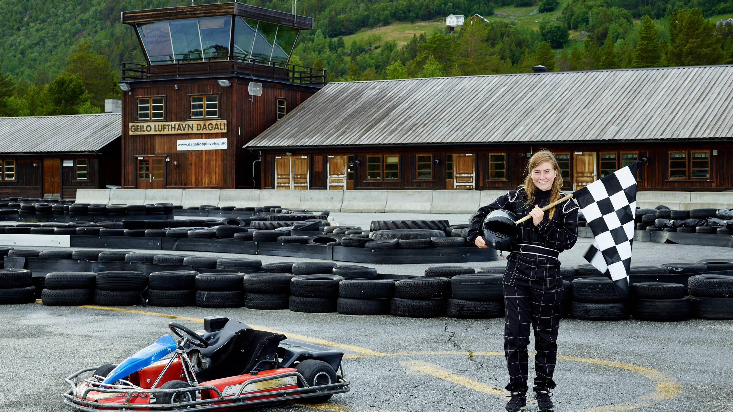 Smiling girl at the go-kart track in Dagali