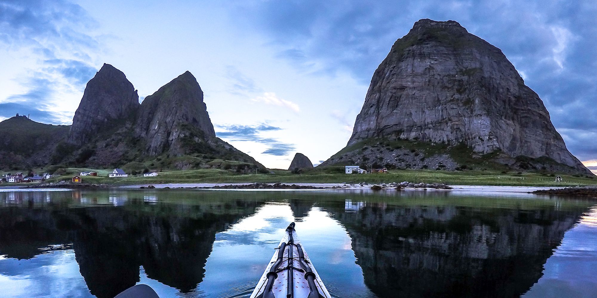 Kayaking outside of Træna on the Helgeland coast in Northern Norway