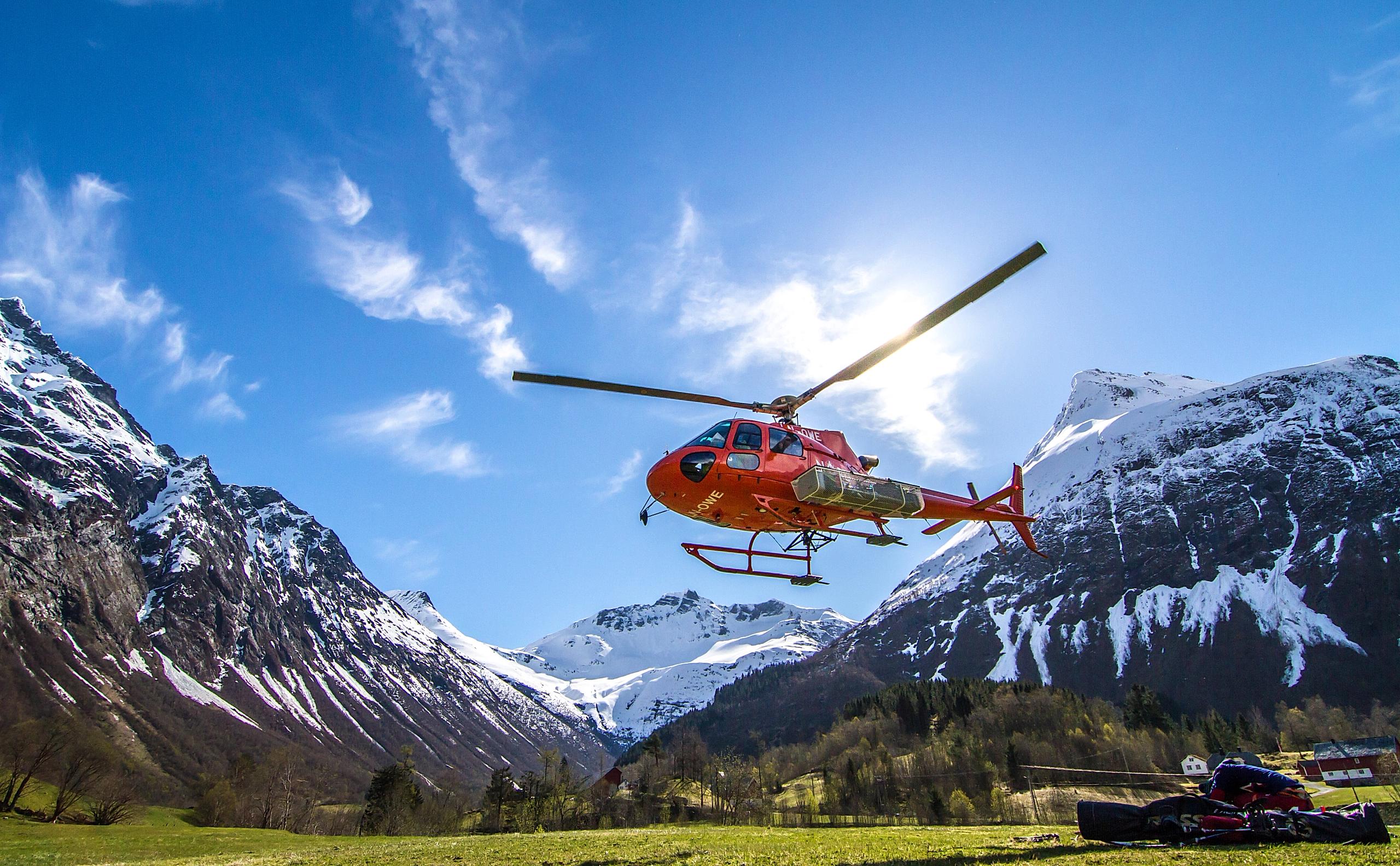 Helicopter in the mountains near Ålesund, Norway