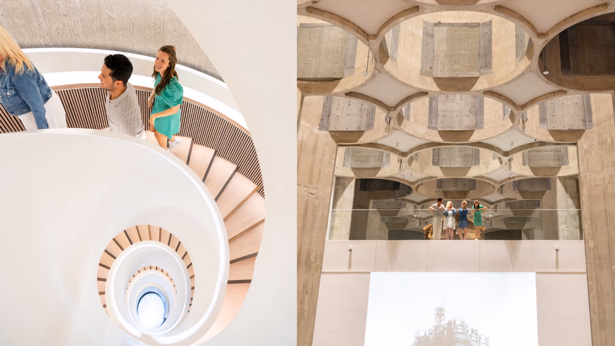 Friend group admiring the Kunstsilo in Kristiansand, Southern Norway