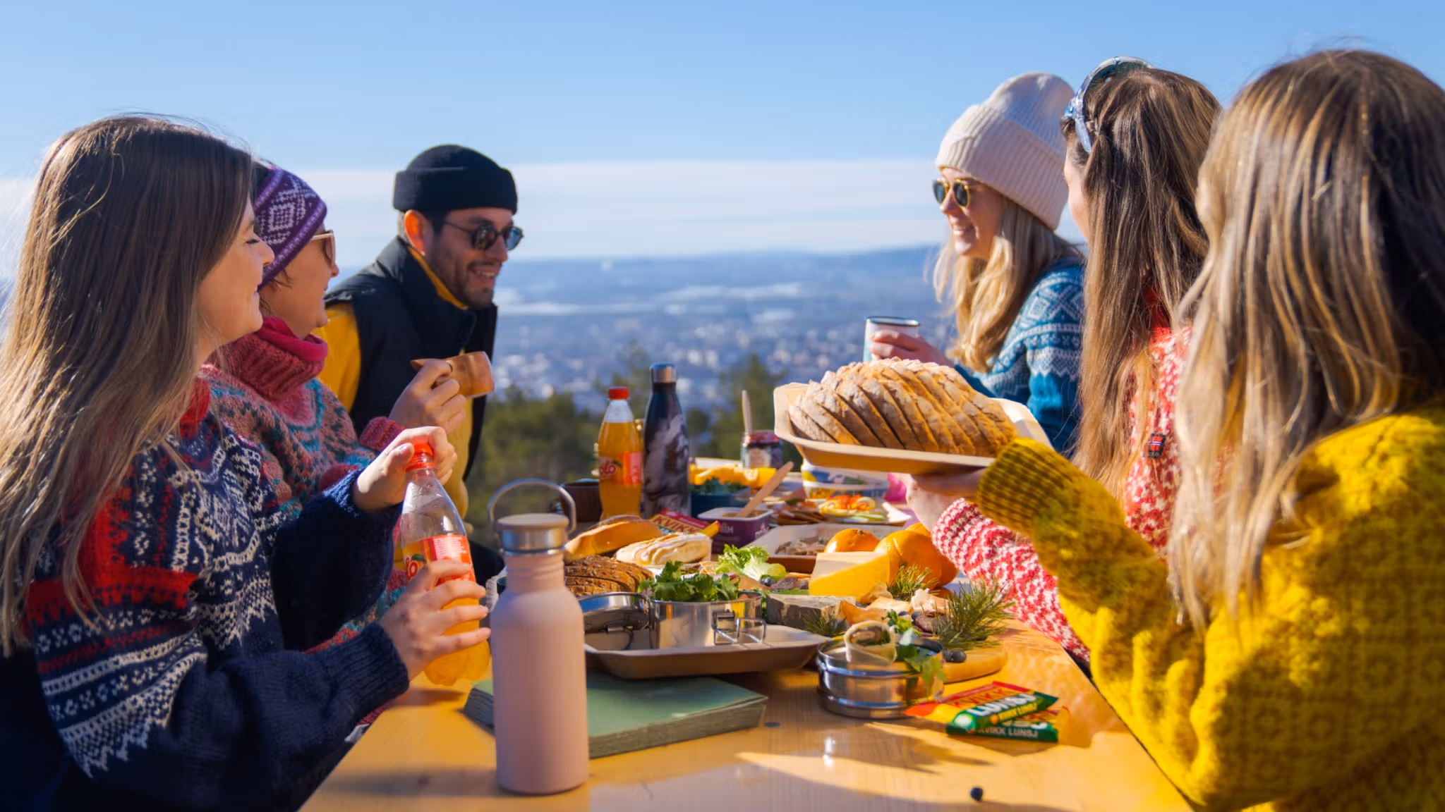 Friends eating lunch at Grefsenkollen in Oslo, Eastern Norway