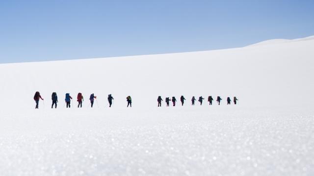 People skiing on Jostedalsbreen glacier