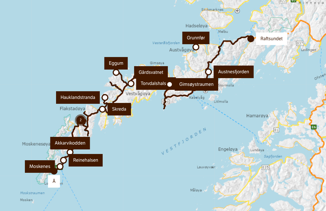 Scenic route Lofoten map