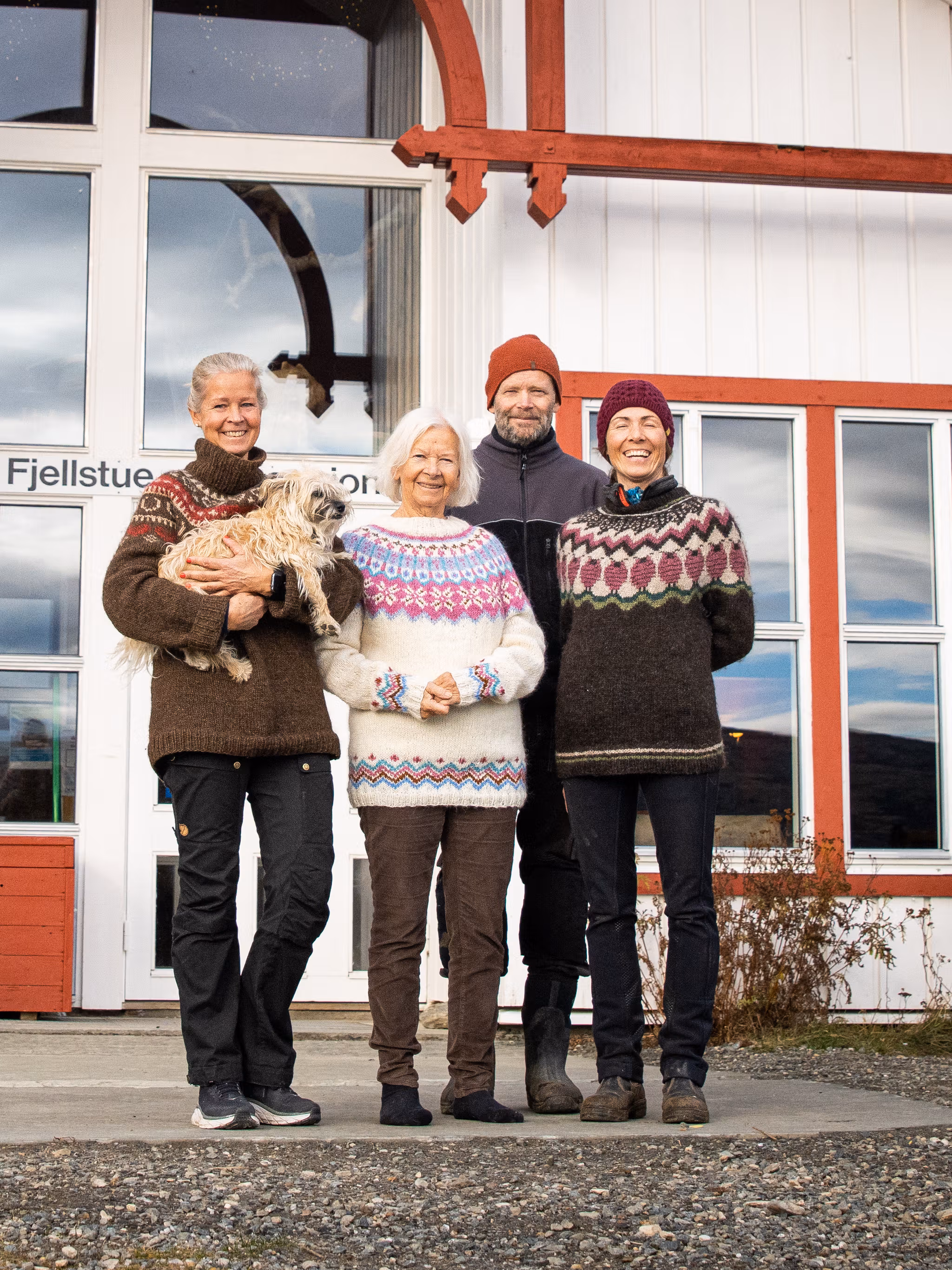 The Hjerkinn family outside of Hjerkinn Fjellstue, mountain lodge.