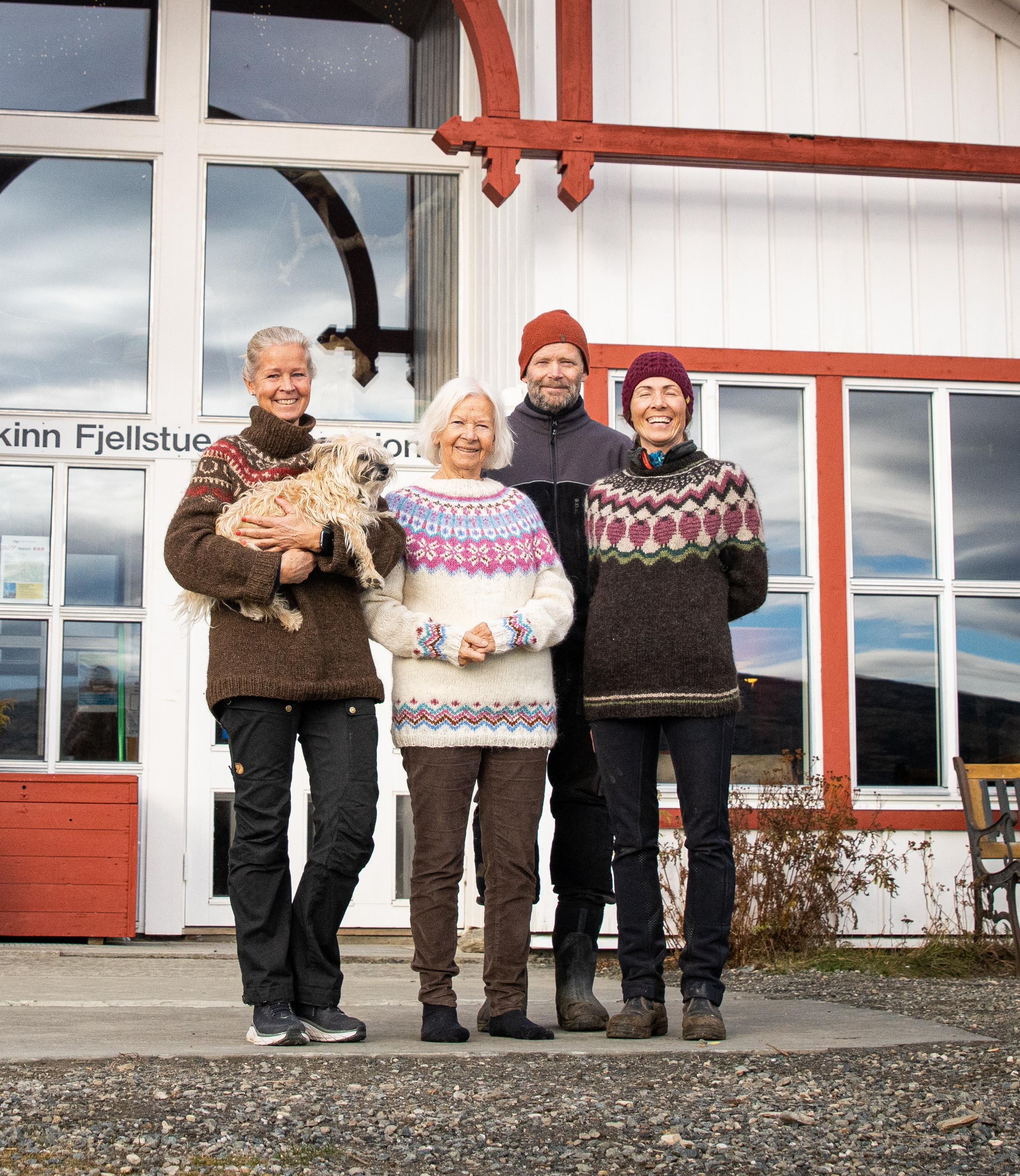 The Hjerkinn family outside of Hjerkinn Fjellstue, mountain lodge.
