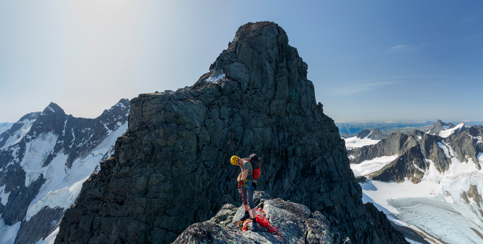 A climber at the Skagastølsnebbet peak