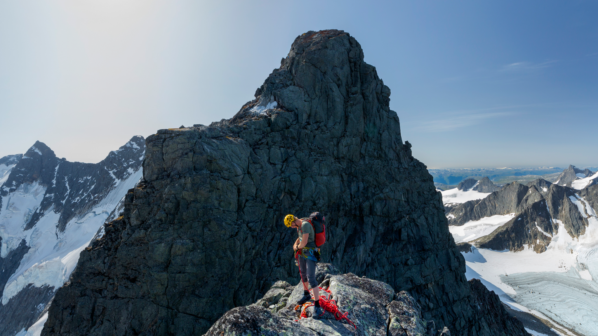 A climber at the Skagastølsnebbet peak