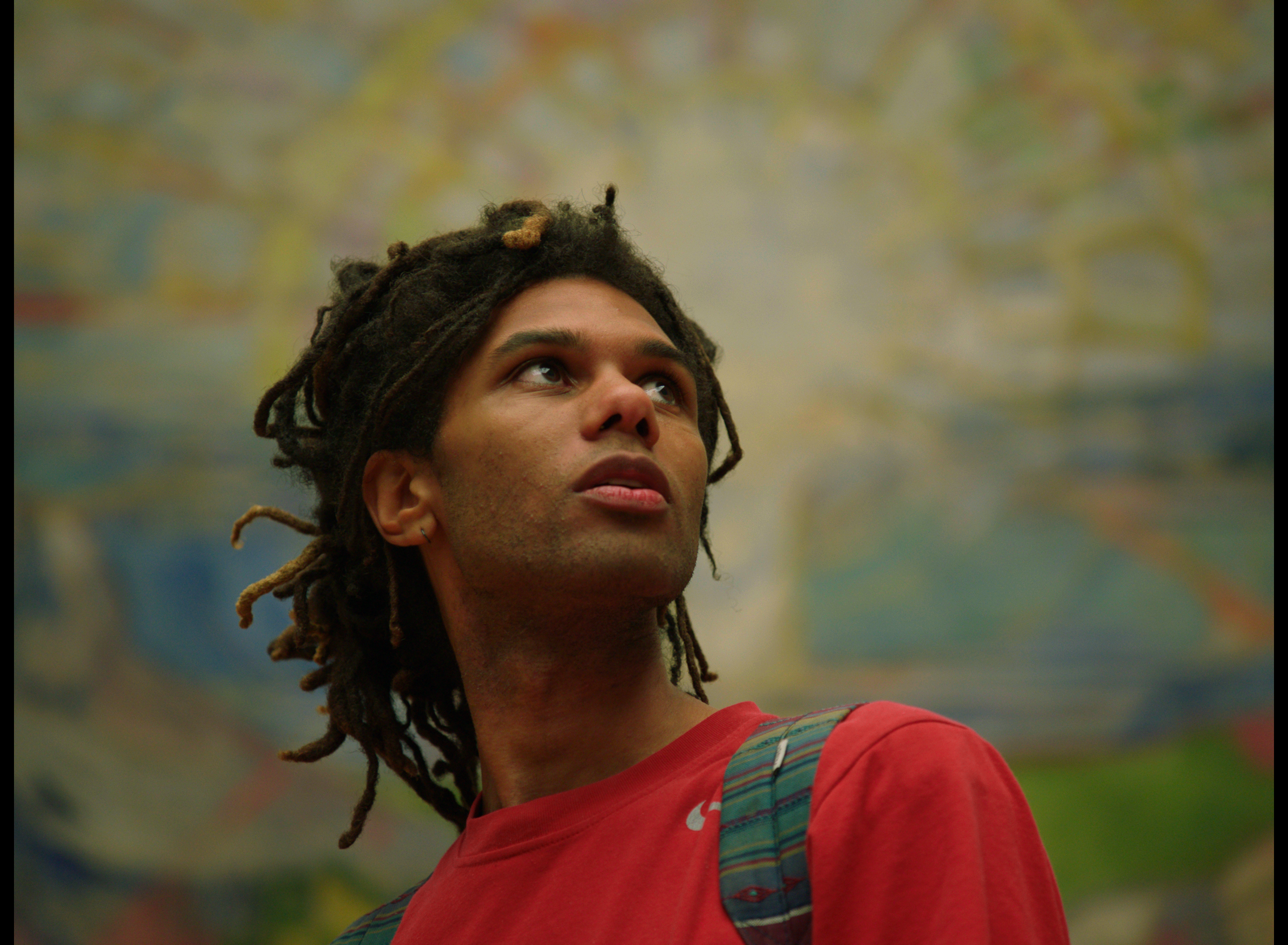 A man looks at art