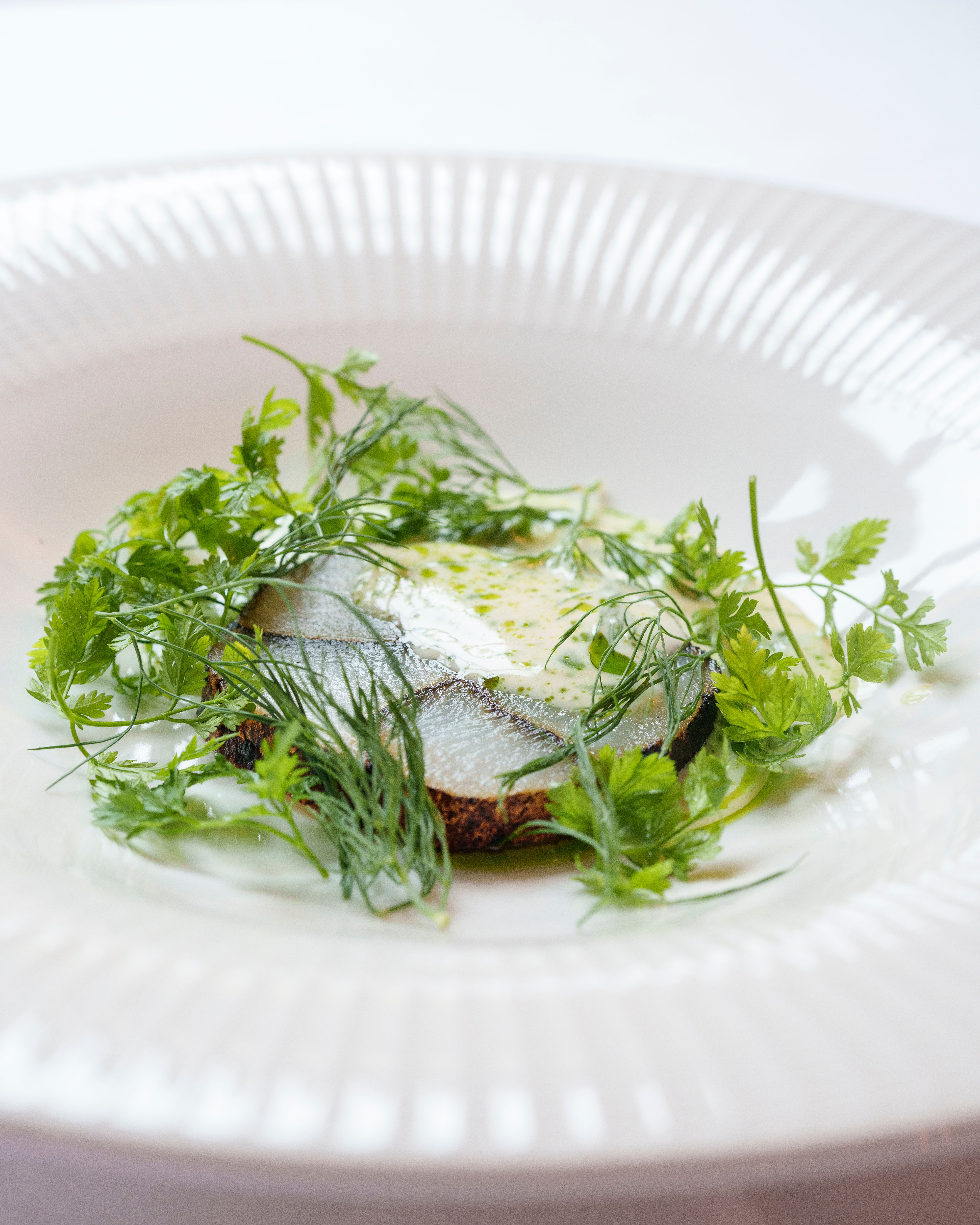 Halibut on a plate.