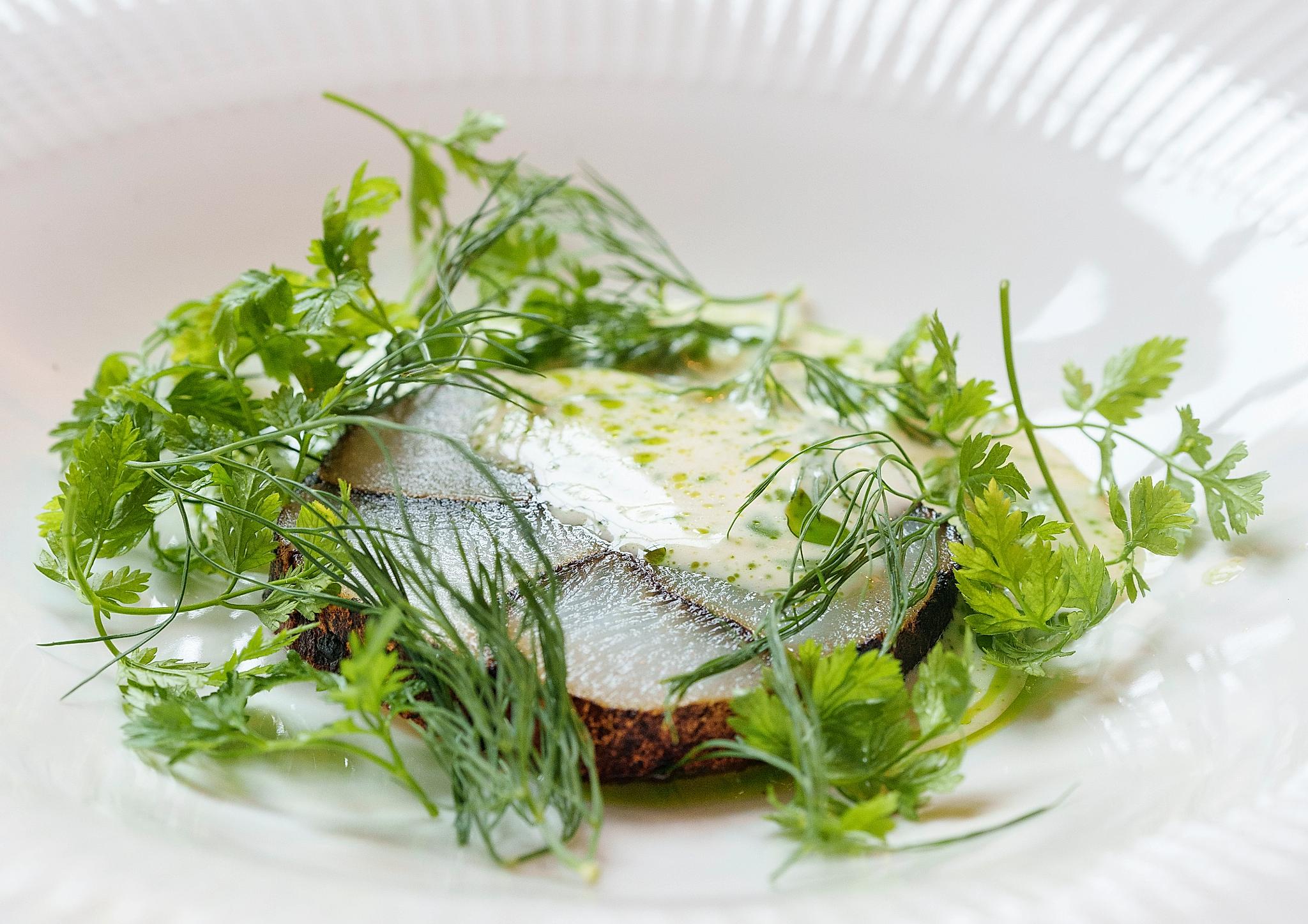 Halibut on a plate.