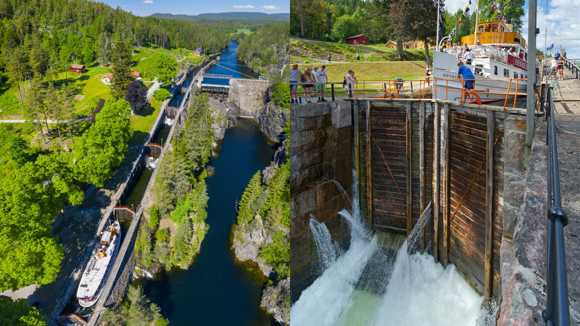 Collage of the Vrangfoss locks in the Telemark Canal