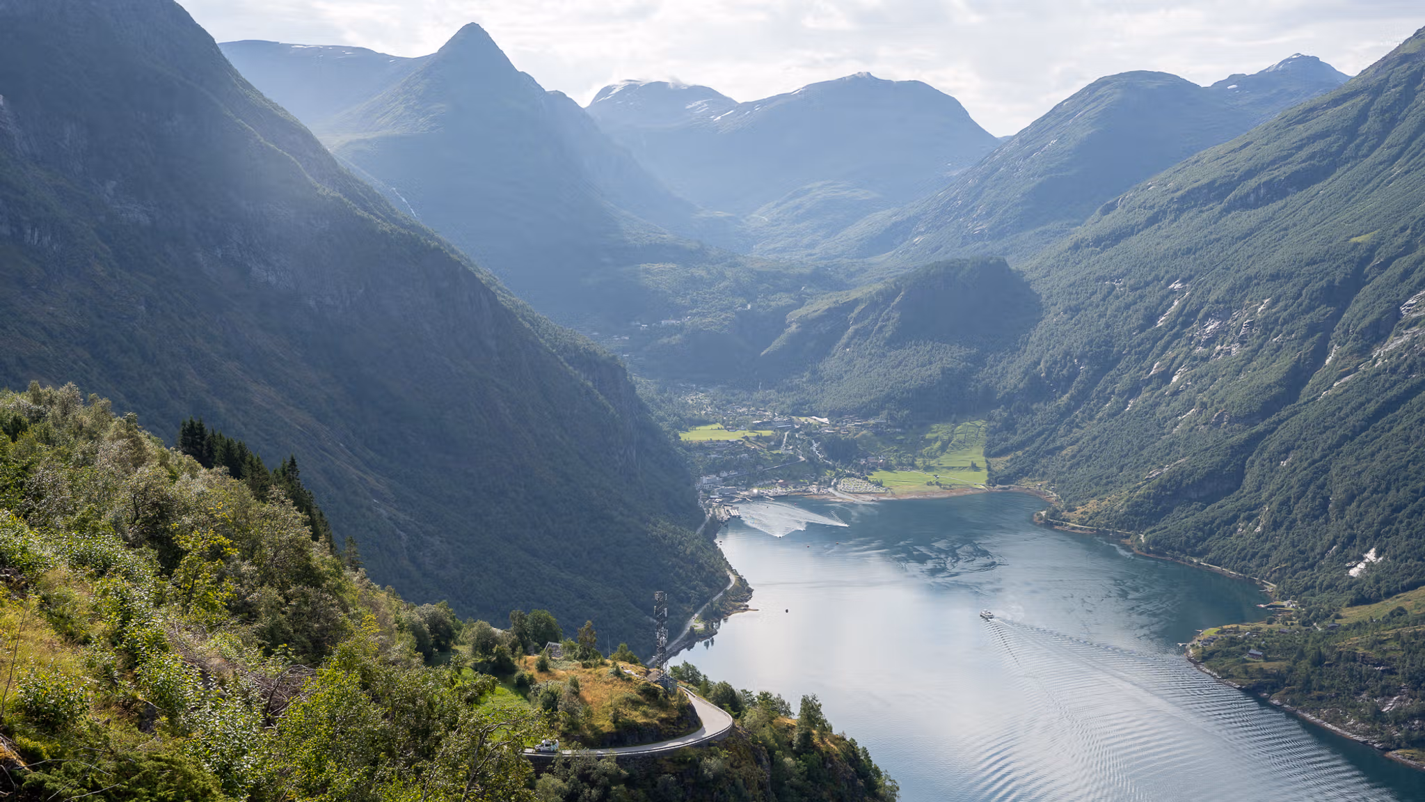The view of Geiranger from Ørnesvingen viewpoint.