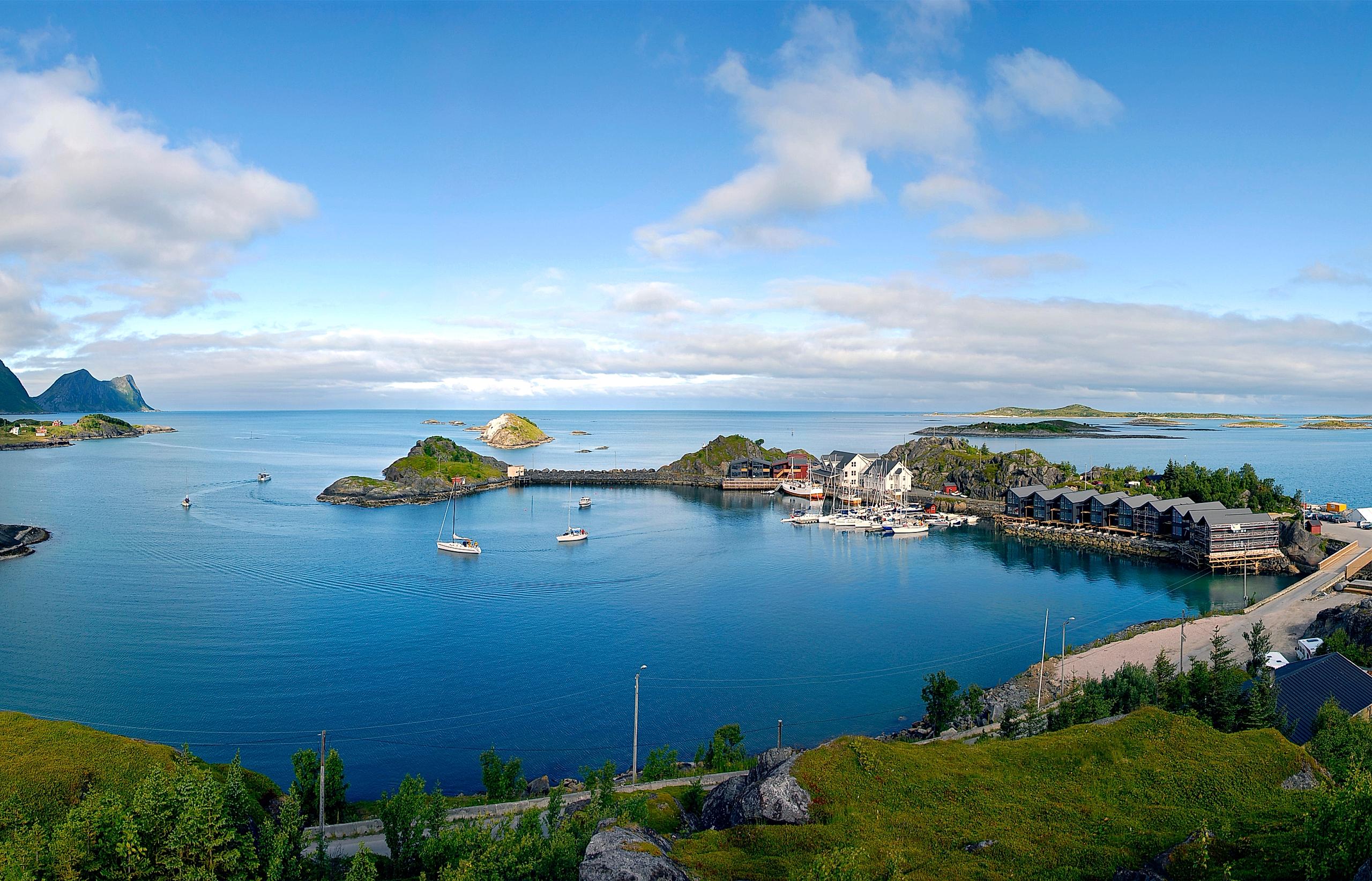View of the area around the small fishing village Berg in Northern Norway