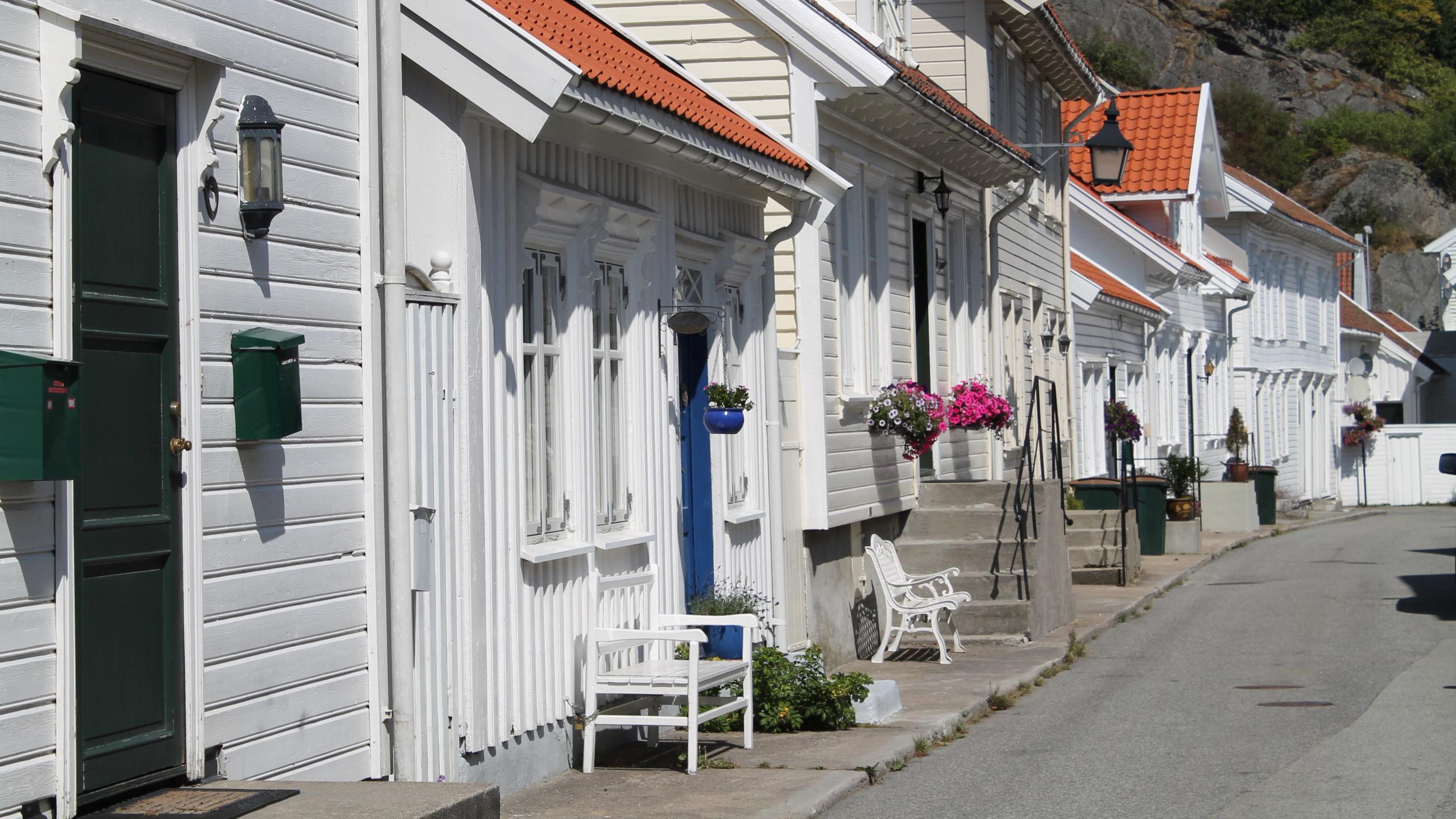 White-painted wooden houses in Mandal, Southern Norway