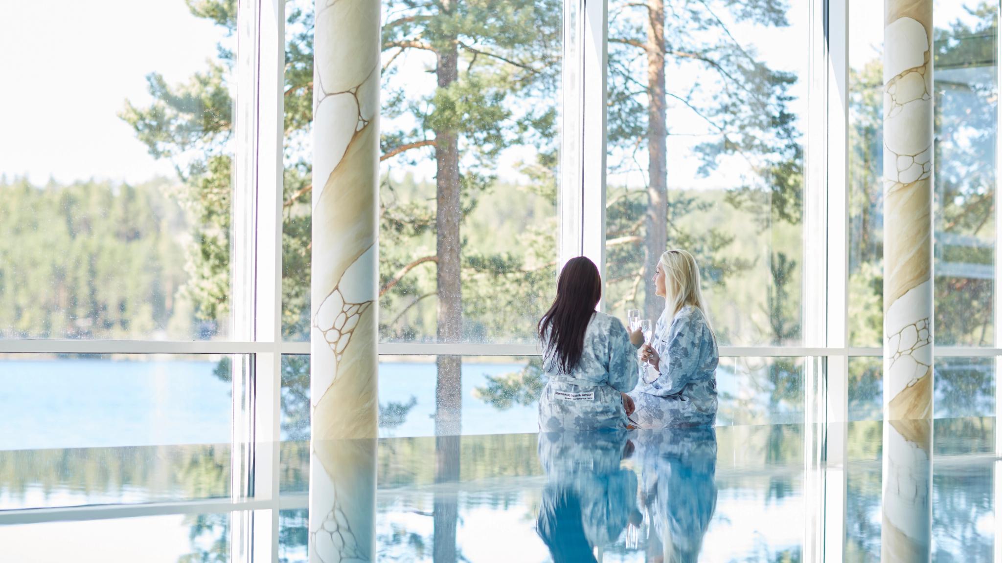 Two women relaxing at Rømskog Spa, Romerike in Eastern Norway