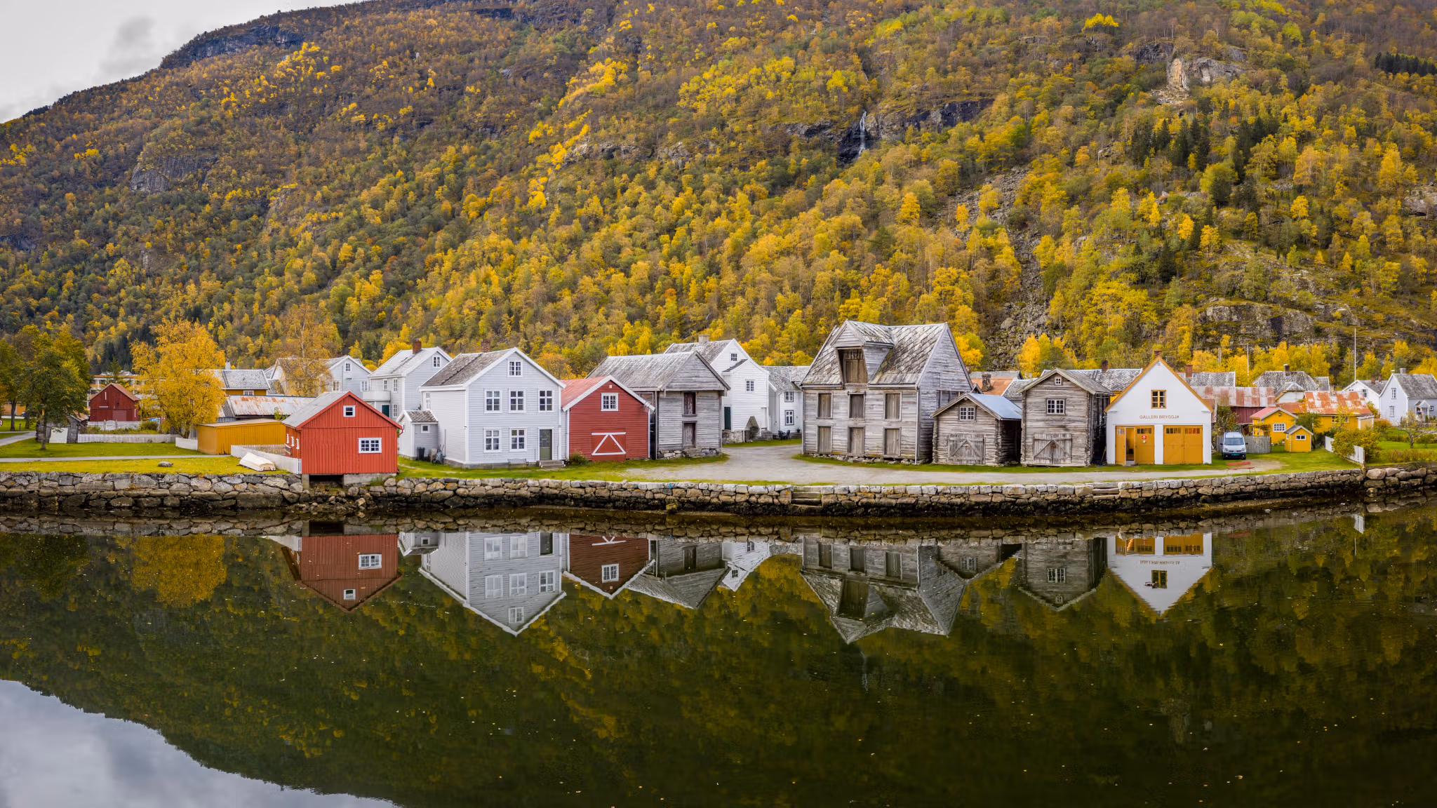 Old small town Lærdalsøyri in Sogn, Fjord Norway
