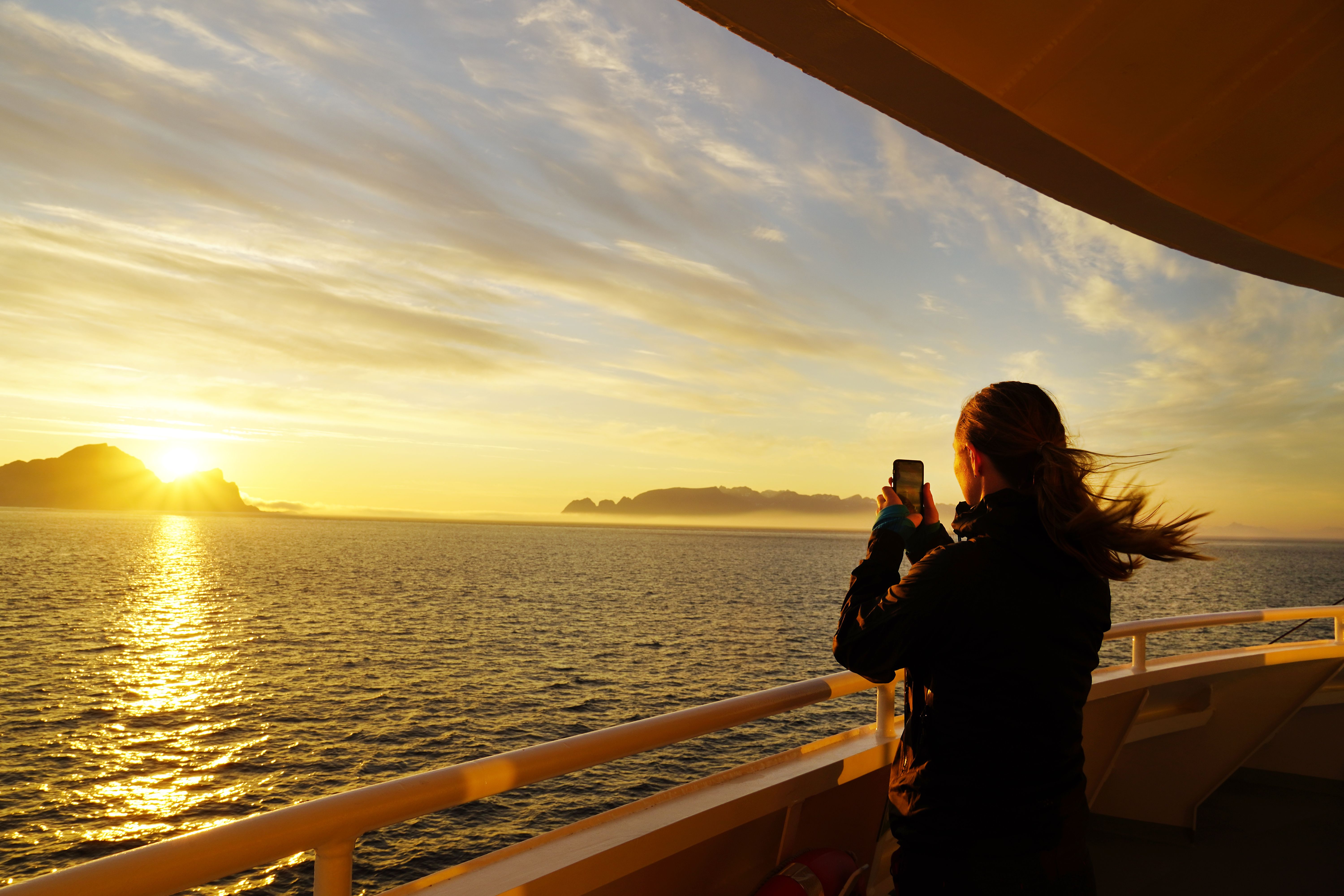 Woman on ferry Moskenes-Værøy-Røst-Bodø 