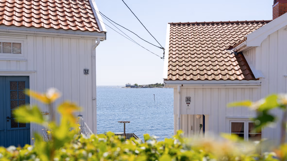 Neighborhood of white houses in Risør, Southern Norway
