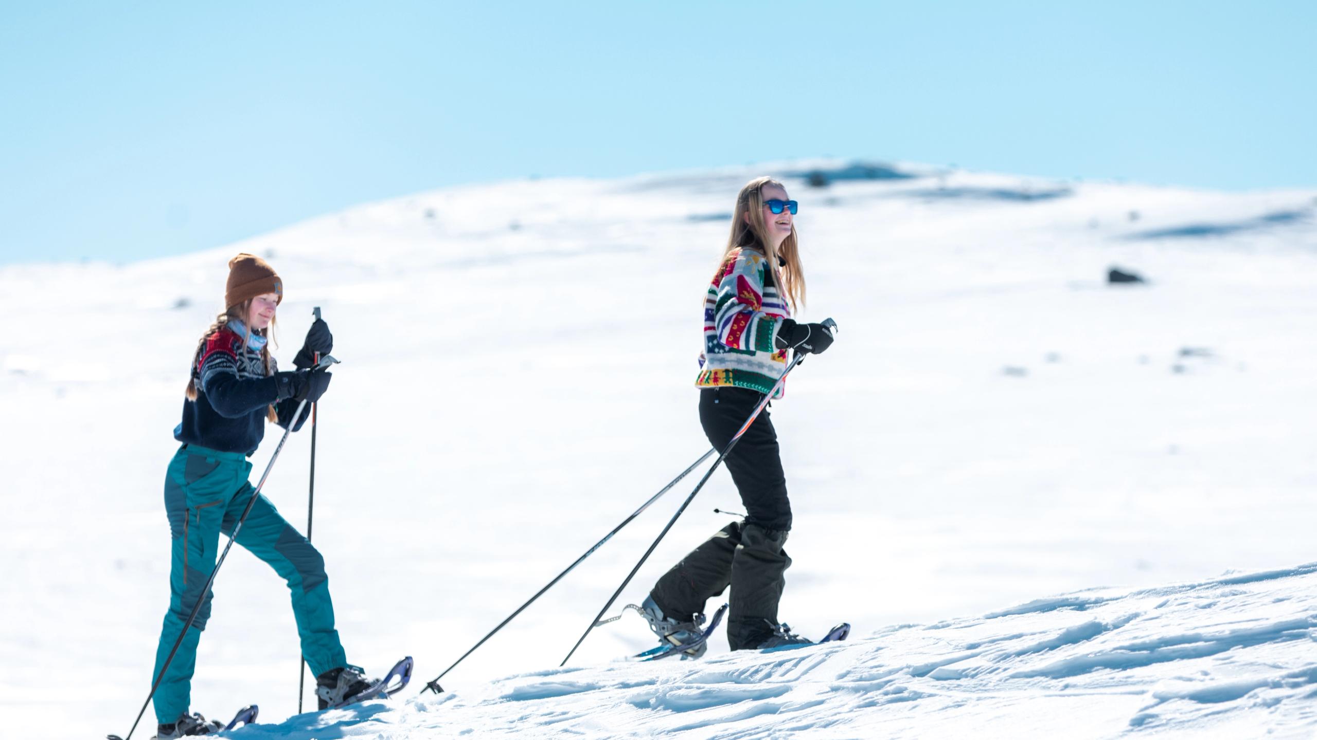 Two women snowshoeing in Geilo, Eastern Norway