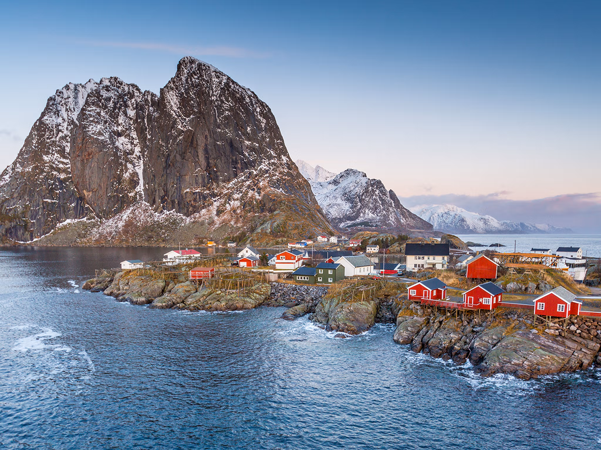 The fishing village Hamnøy in Lofoten in winter, Northern Norway