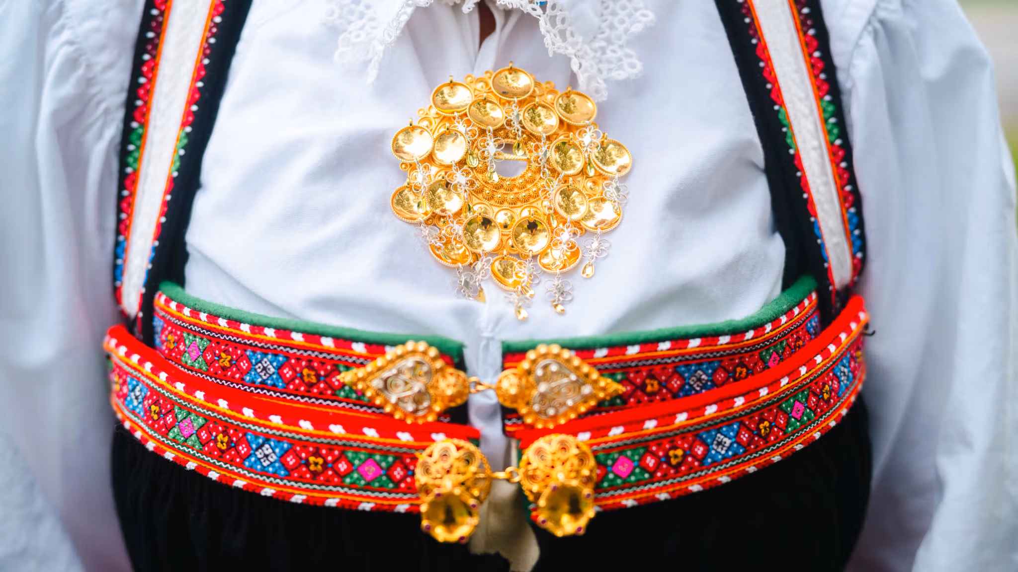 Sølje (traditional Norwegian bunad brooch) on a Setesdal women’s bunad