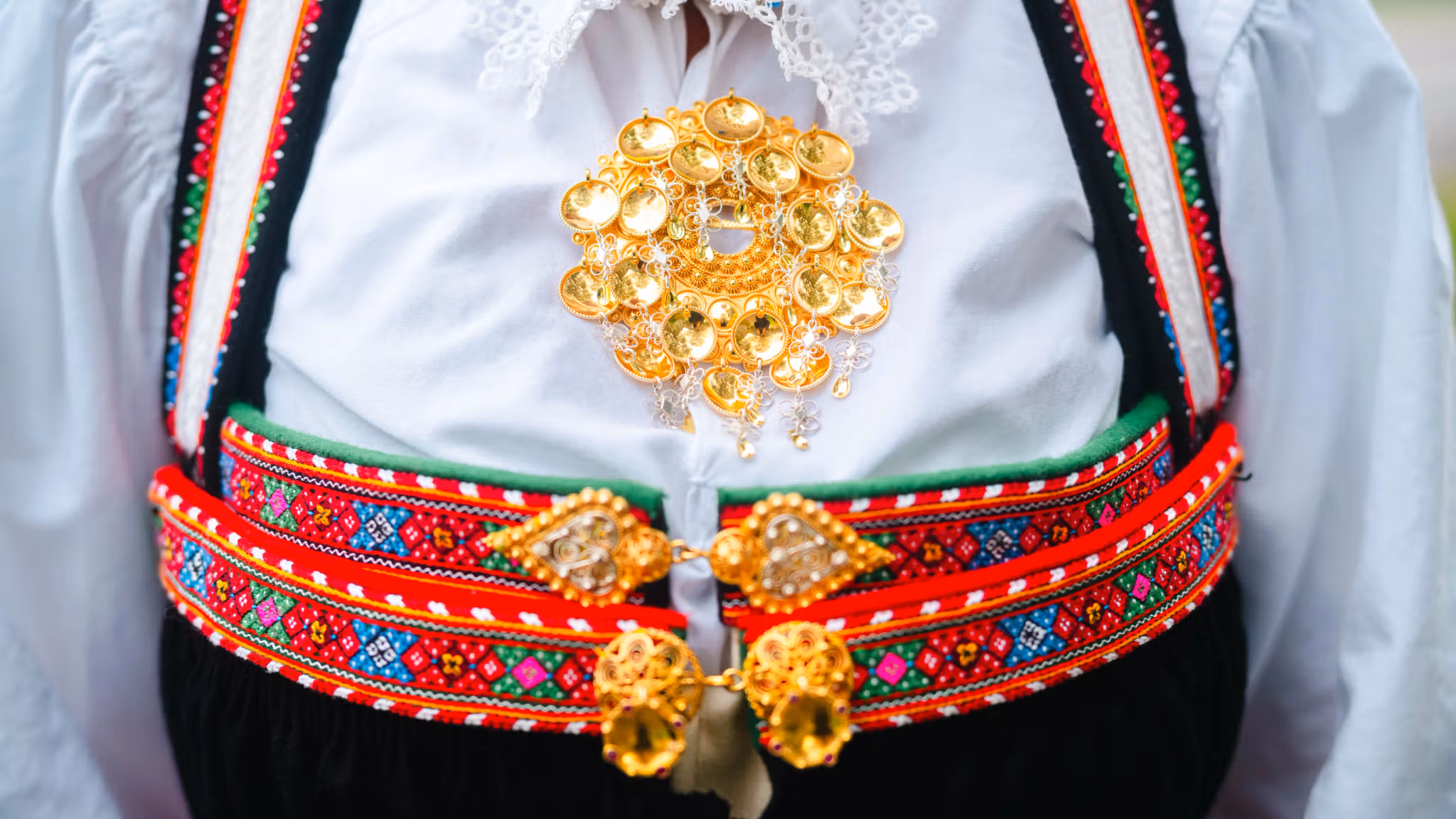 Sølje (traditional Norwegian bunad brooch) on a Setesdal women’s bunad