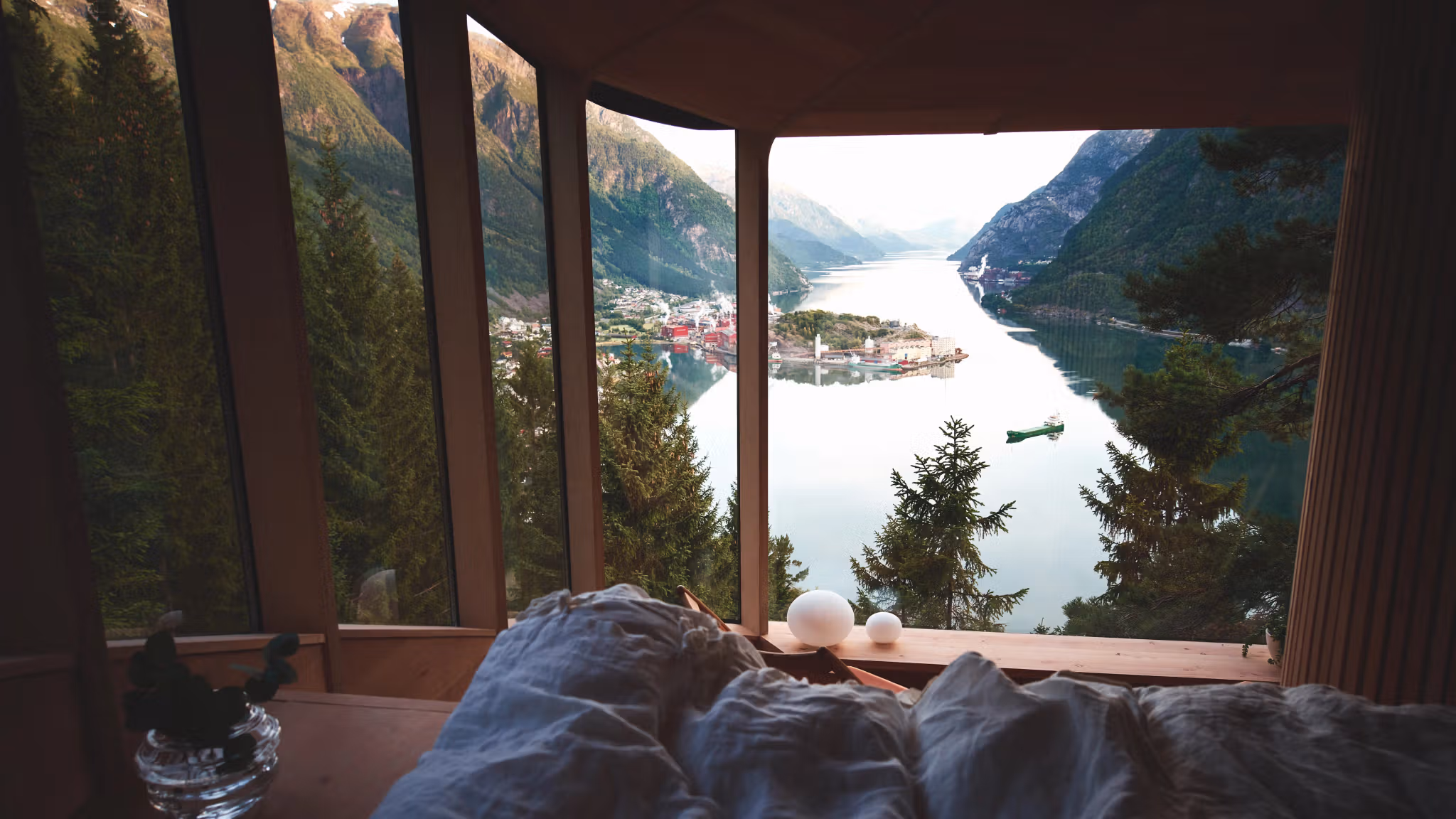 Waking up in the Woodnest, Odda Treehouse, overlooking the Hardangerfjord
