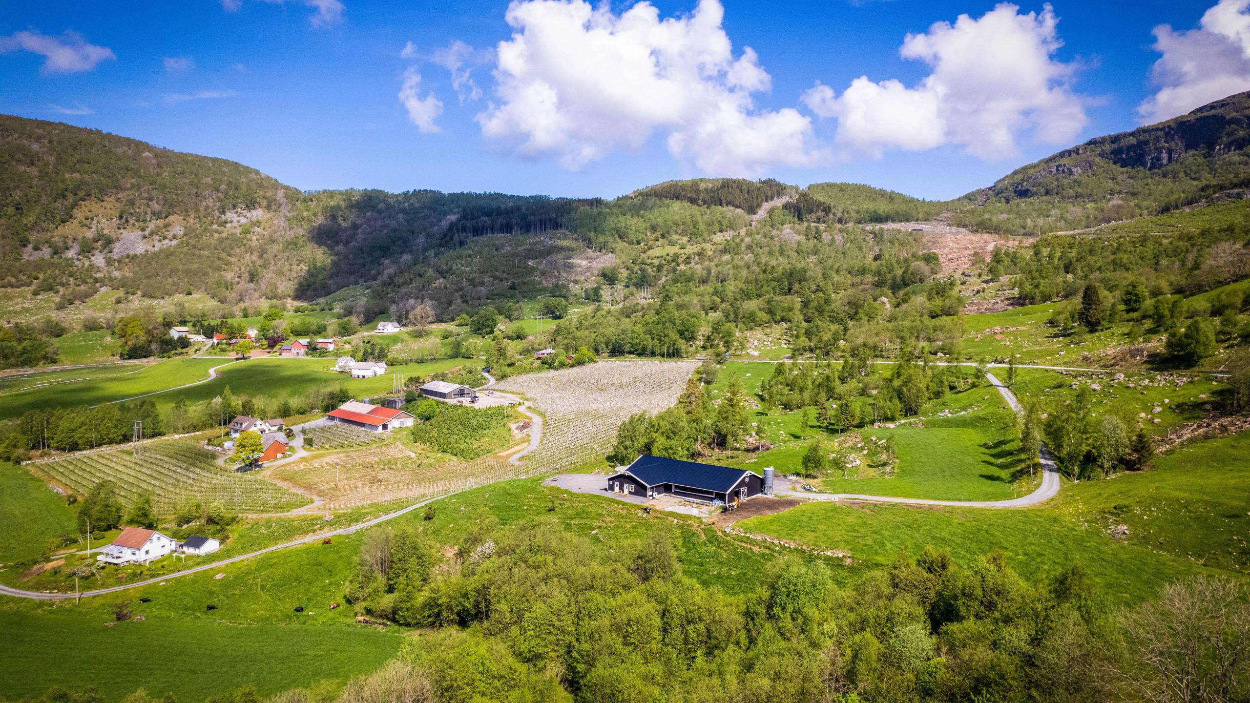 A farm seen from a distance.