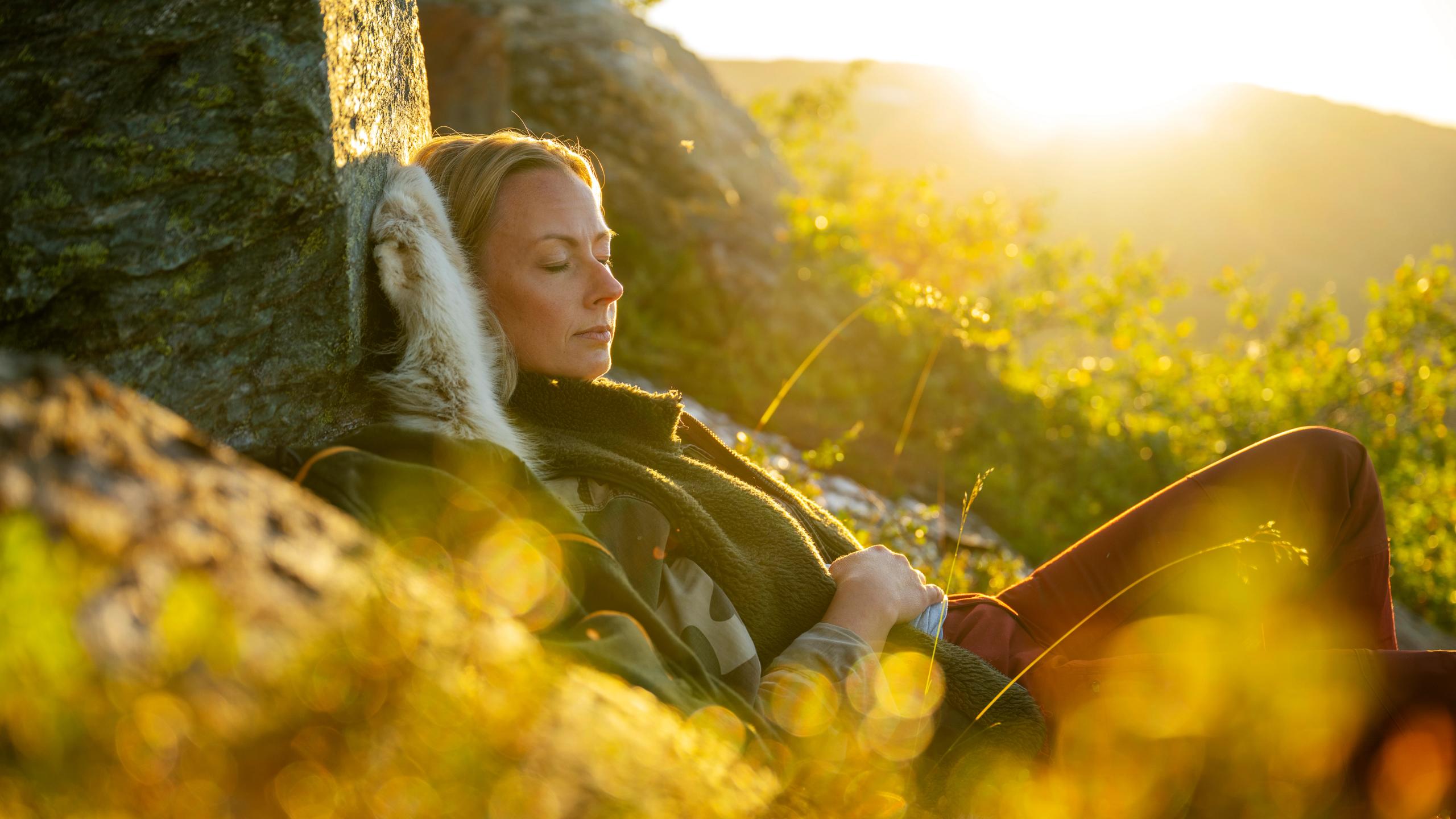 Woman sleeping in the nature in Namdalen, Northern Norway