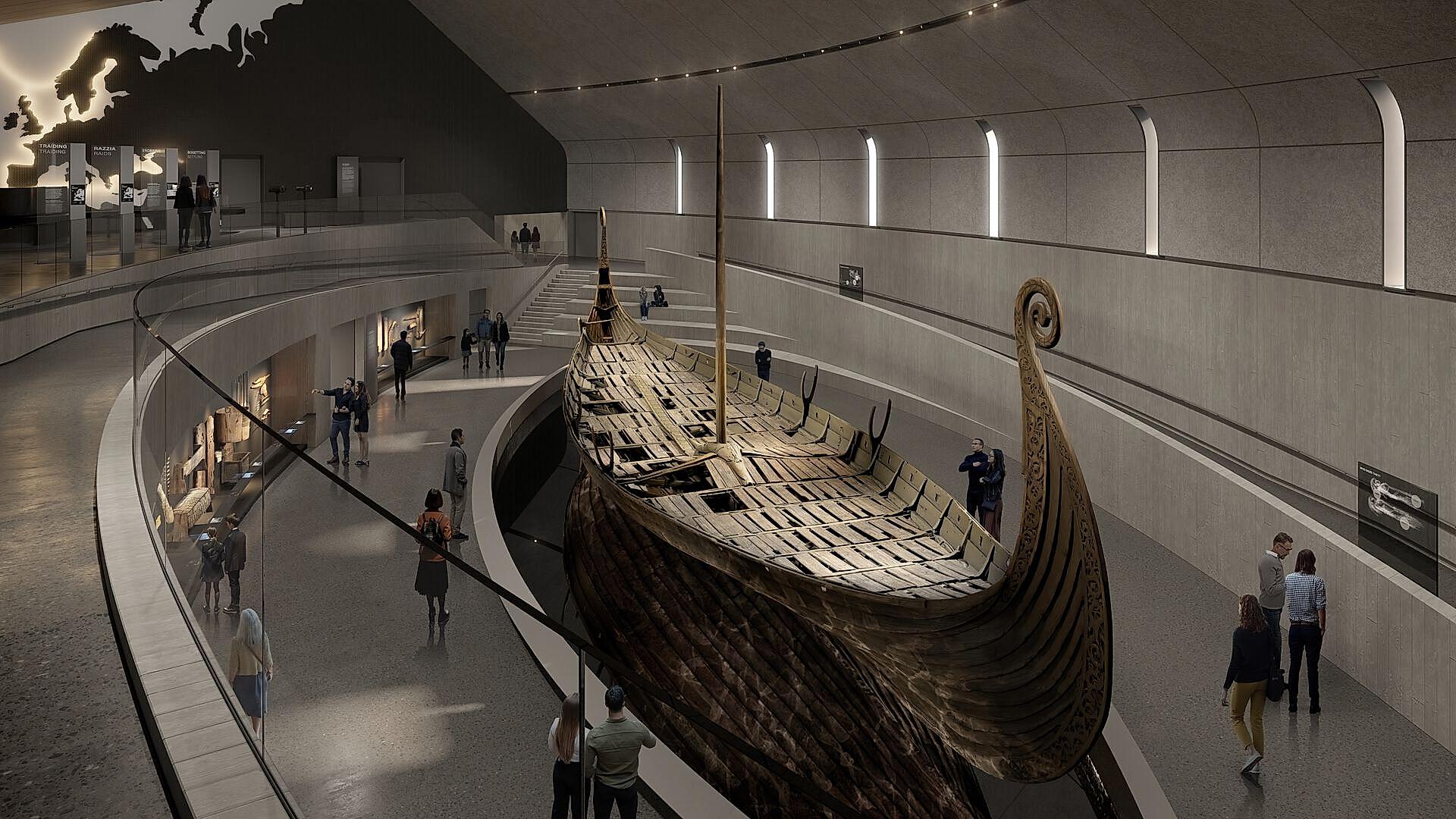 Et gammelt vikingship i et museum