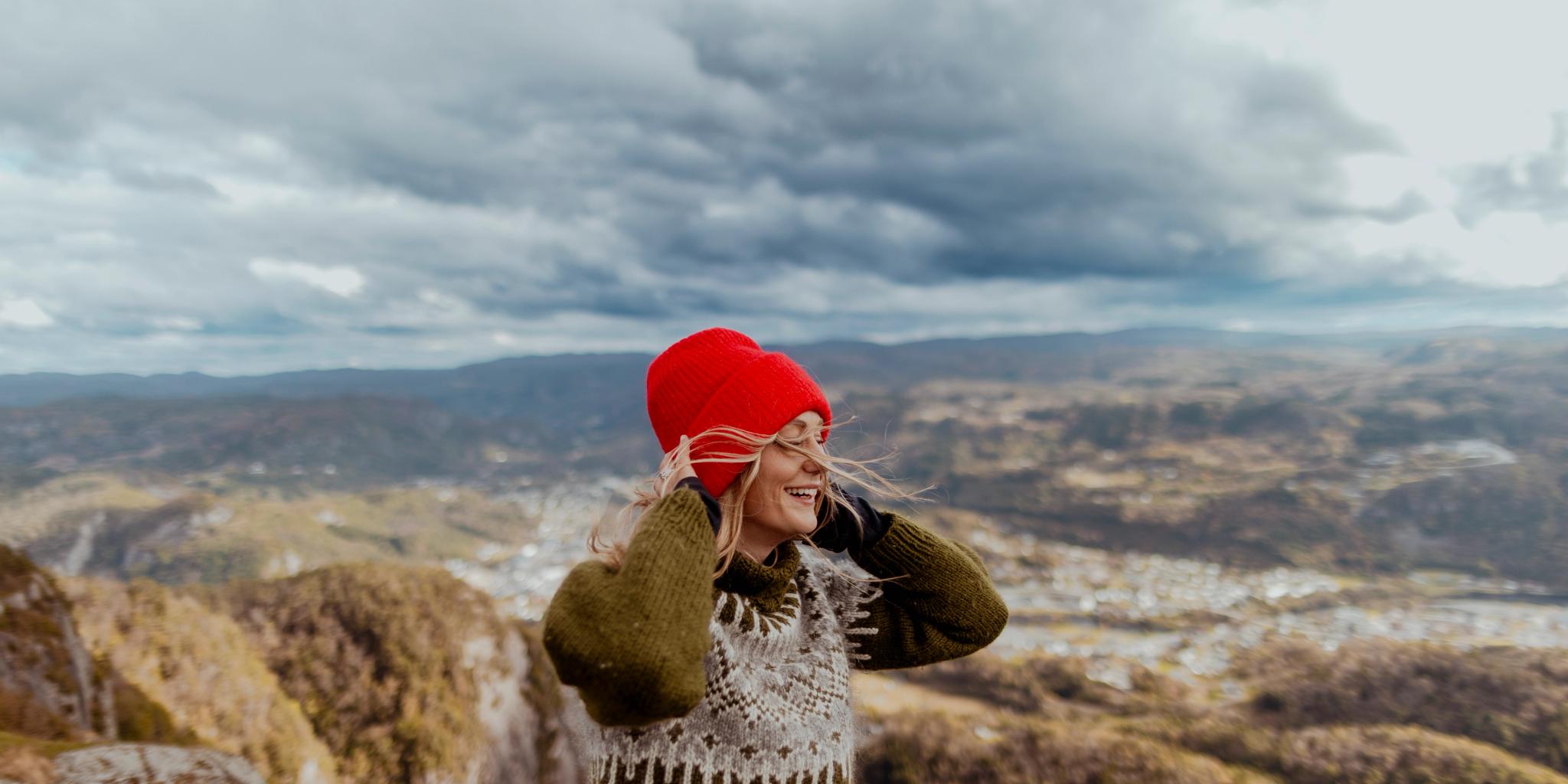 A woman on a mountain in the autumn in Kvinesdal